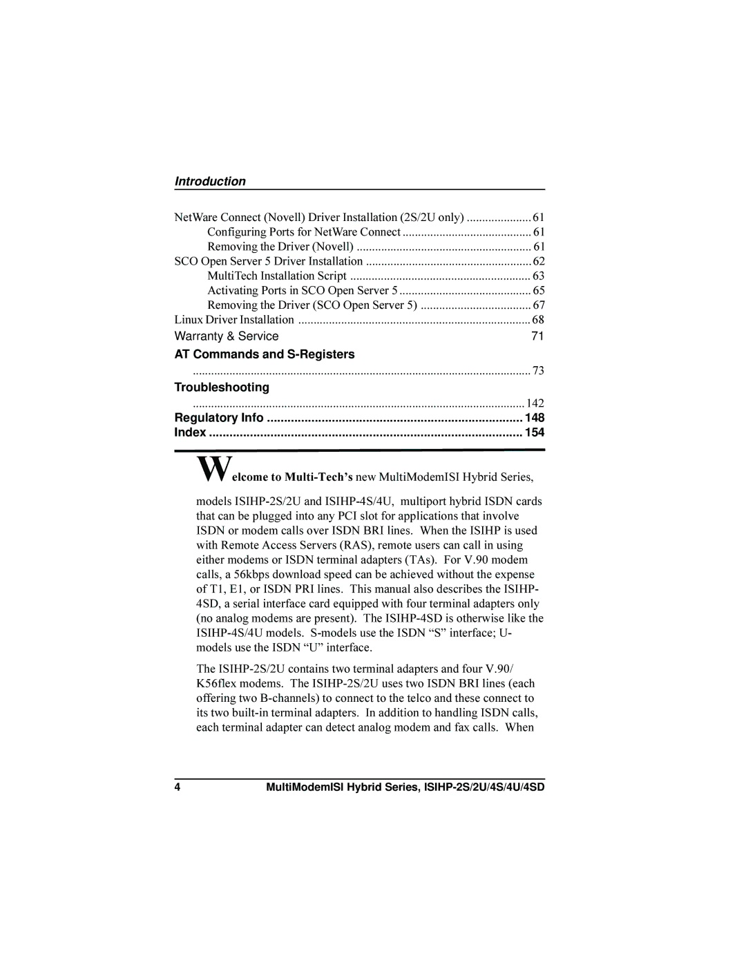 Multi-Tech Systems ISIHP-4U, ISIHP-4SD manual Introduction, 142 