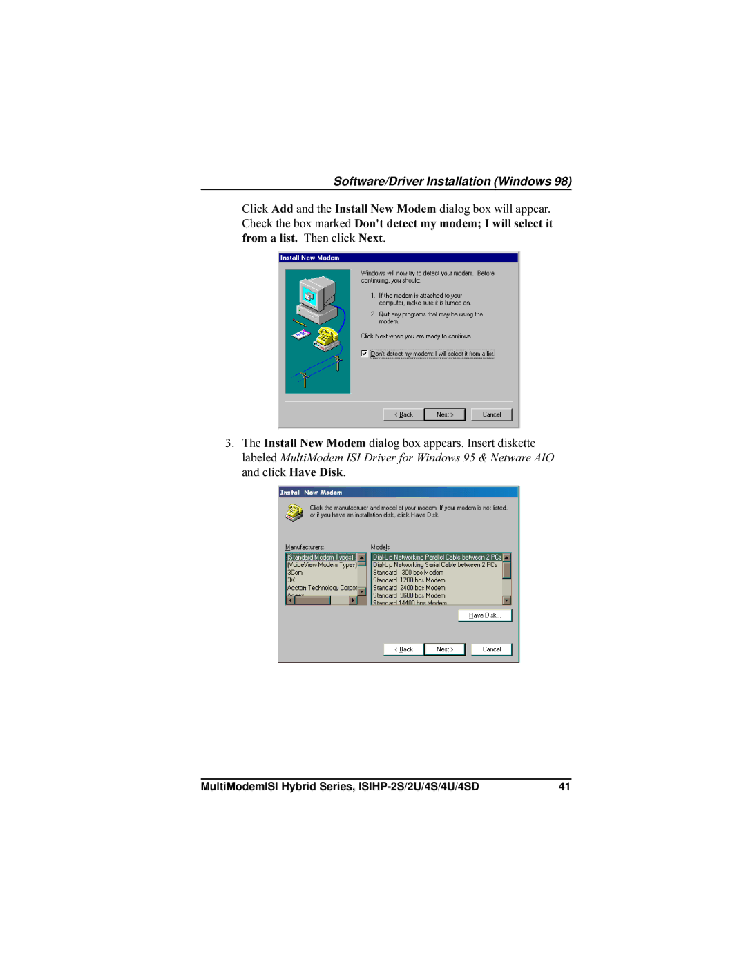 Multi-Tech Systems ISIHP-4SD, ISIHP-4U manual Software/Driver Installation Windows 