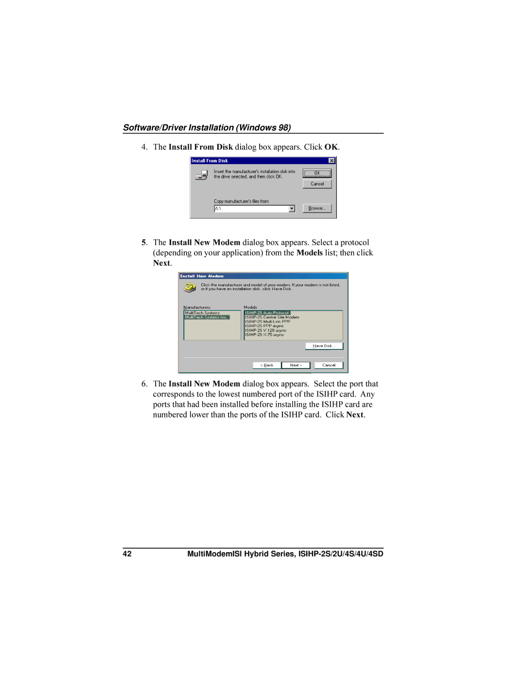 Multi-Tech Systems ISIHP-4U, ISIHP-4SD manual Software/Driver Installation Windows 