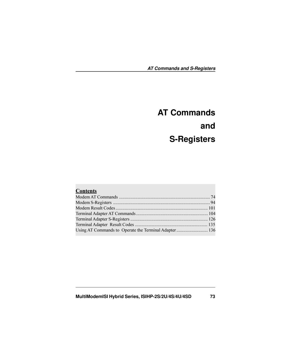 Multi-Tech Systems ISIHP-4U, ISIHP-4SD manual AT Commands Registers 