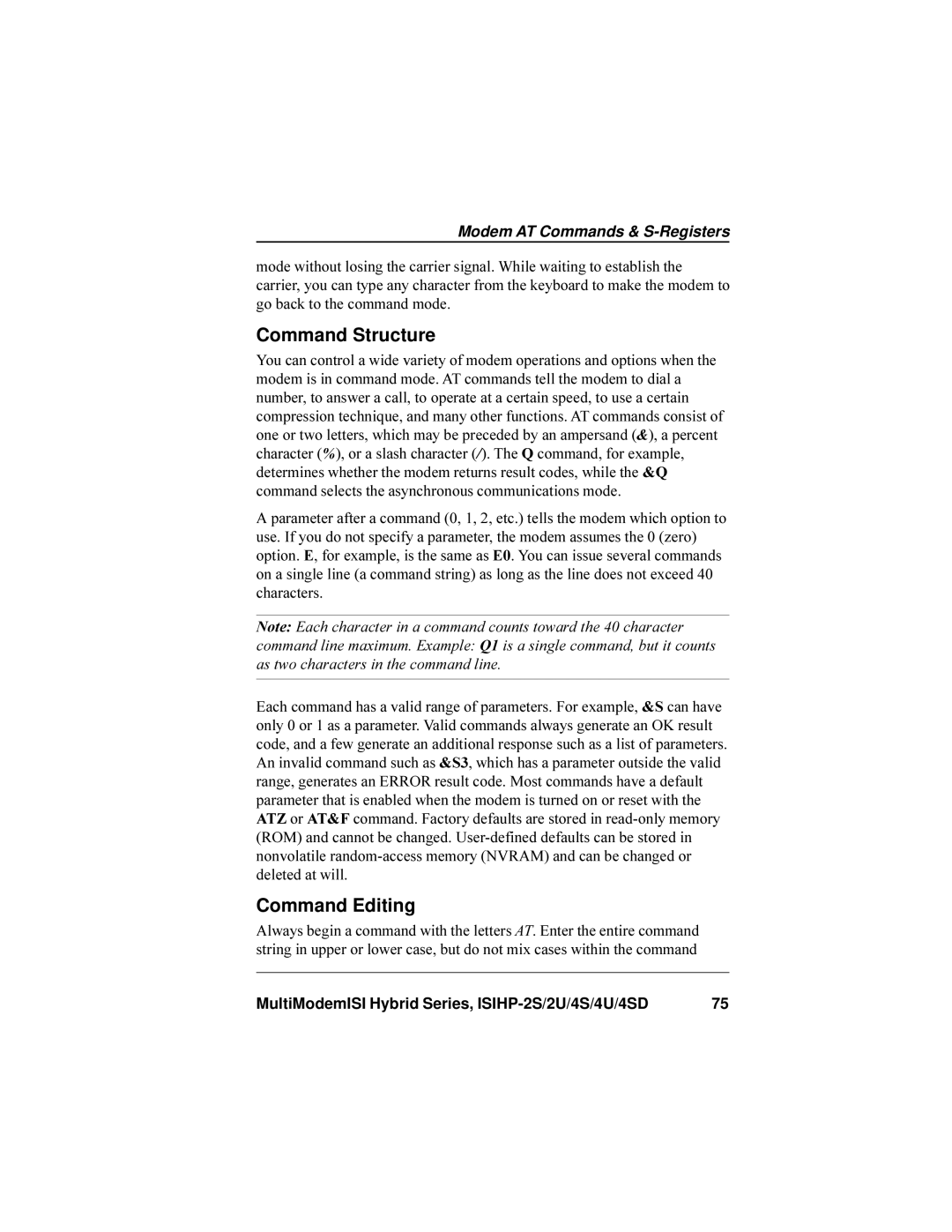 Multi-Tech Systems ISIHP-4U, ISIHP-4SD manual Command Structure, Command Editing 