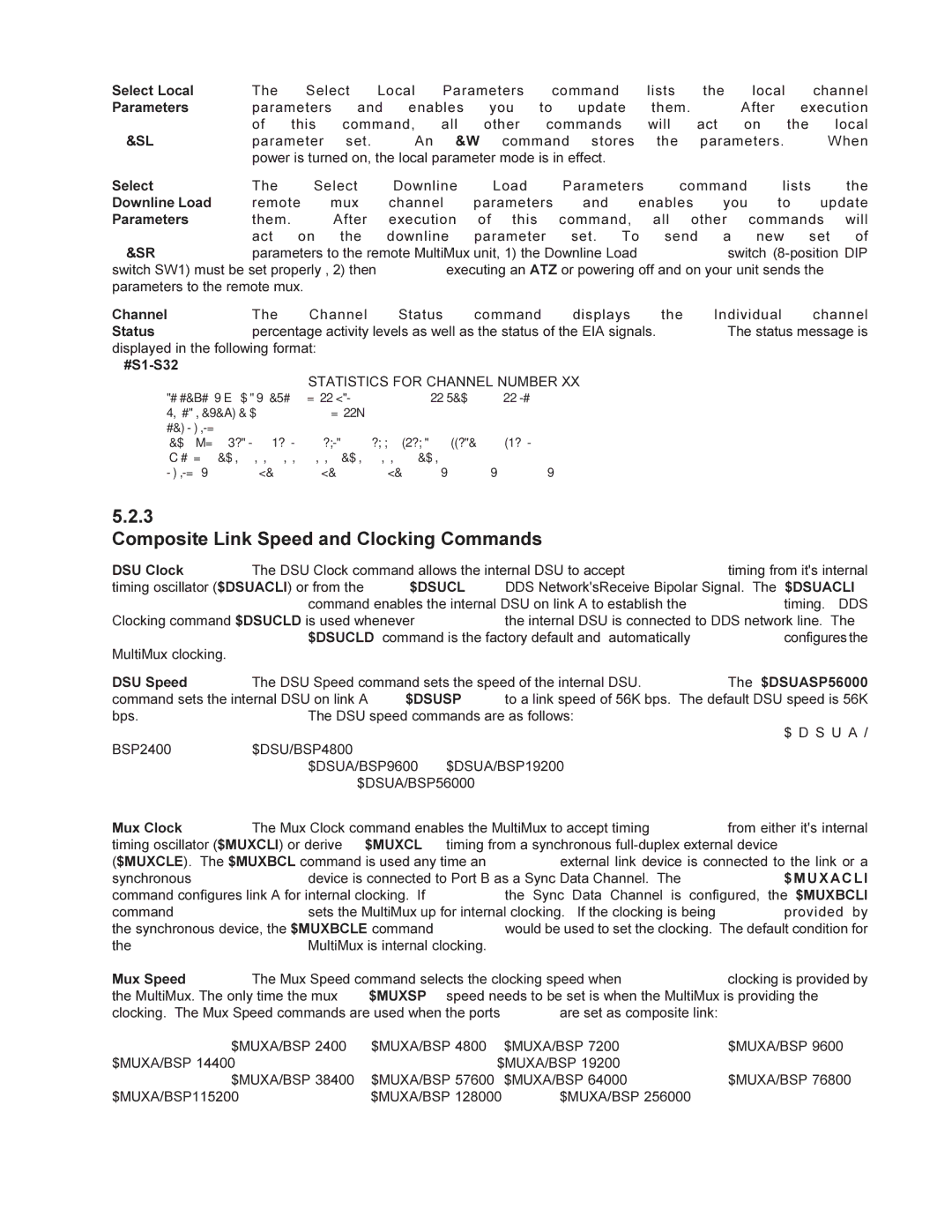 Multi-Tech Systems MMV1600 owner manual Composite Link Speed and Clocking Commands, $Dsucl, $Dsusp, $ Muxacli 