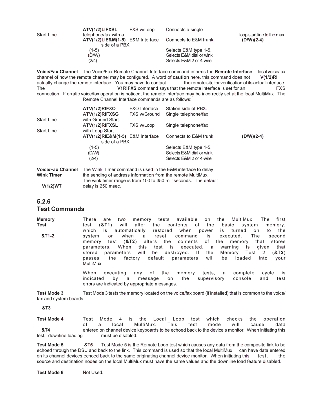 Multi-Tech Systems MMV1600 owner manual Test Commands, ATV1/2LIFXSL, ATV1/2RIFXO, ATV1/2RIFXSG, ATV1/2RIFXSL 