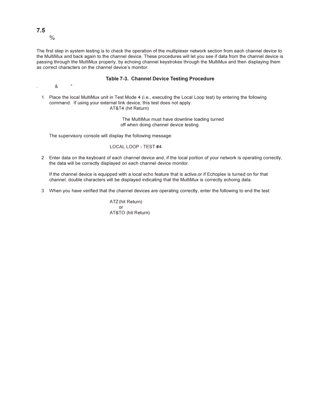 Multi-Tech Systems MMV1600 owner manual ChannelDeviceTesting, Channel Device Testing Procedure, Local Loop Test #4 