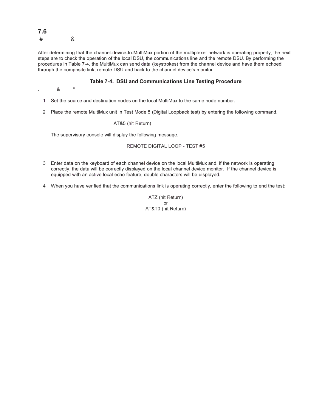 Multi-Tech Systems MMV1600 owner manual DSUandCommunicationsLineTesting, DSU and Communications Line Testing Procedure 