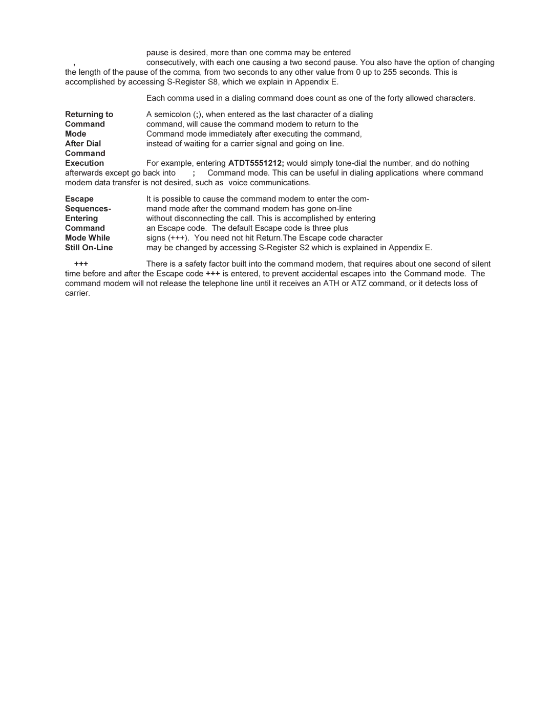 Multi-Tech Systems MMV1600 Returning to, After Dial, Command Execution, Escape, Sequences, Entering, Mode While 