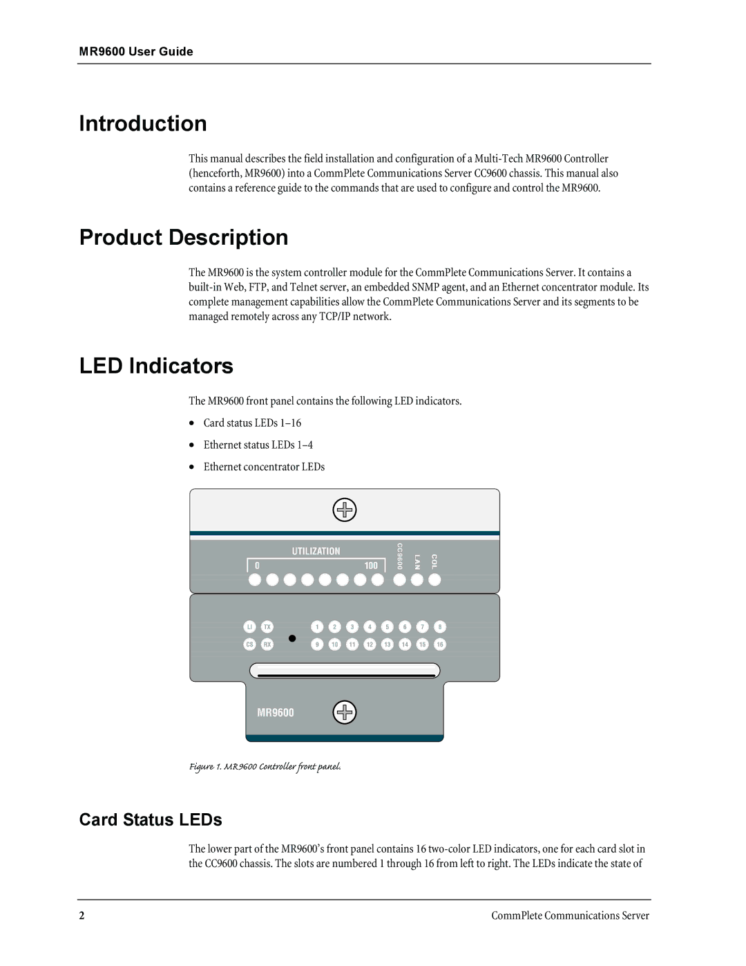 Multi-Tech Systems MR9600 manual Introduction, Product Description, LED Indicators, Card Status LEDs 