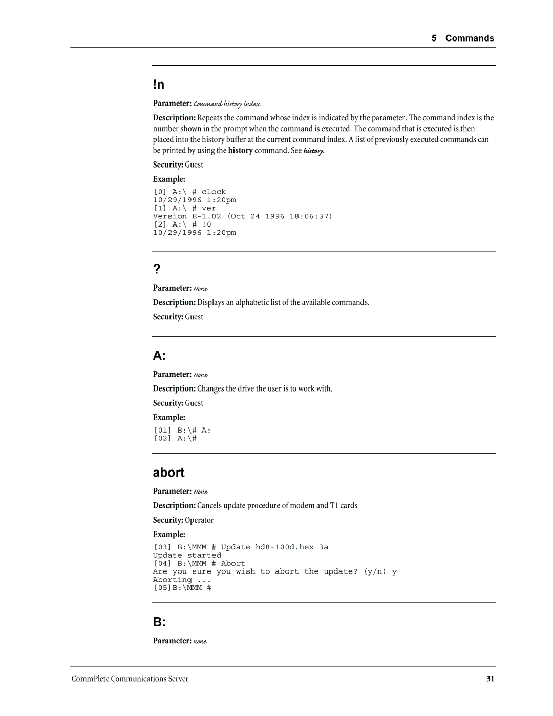 Multi-Tech Systems MR9600 manual Abort, Security Guest Parameter None, Security Operator Example 