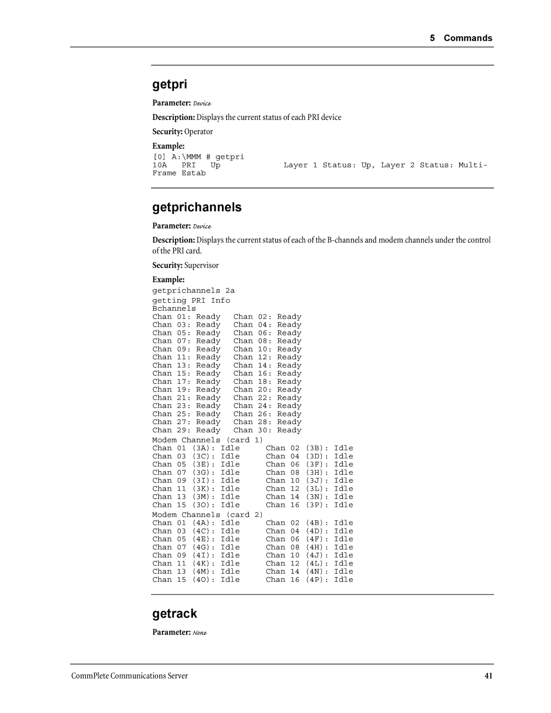 Multi-Tech Systems MR9600 manual Getprichannels, Getrack 