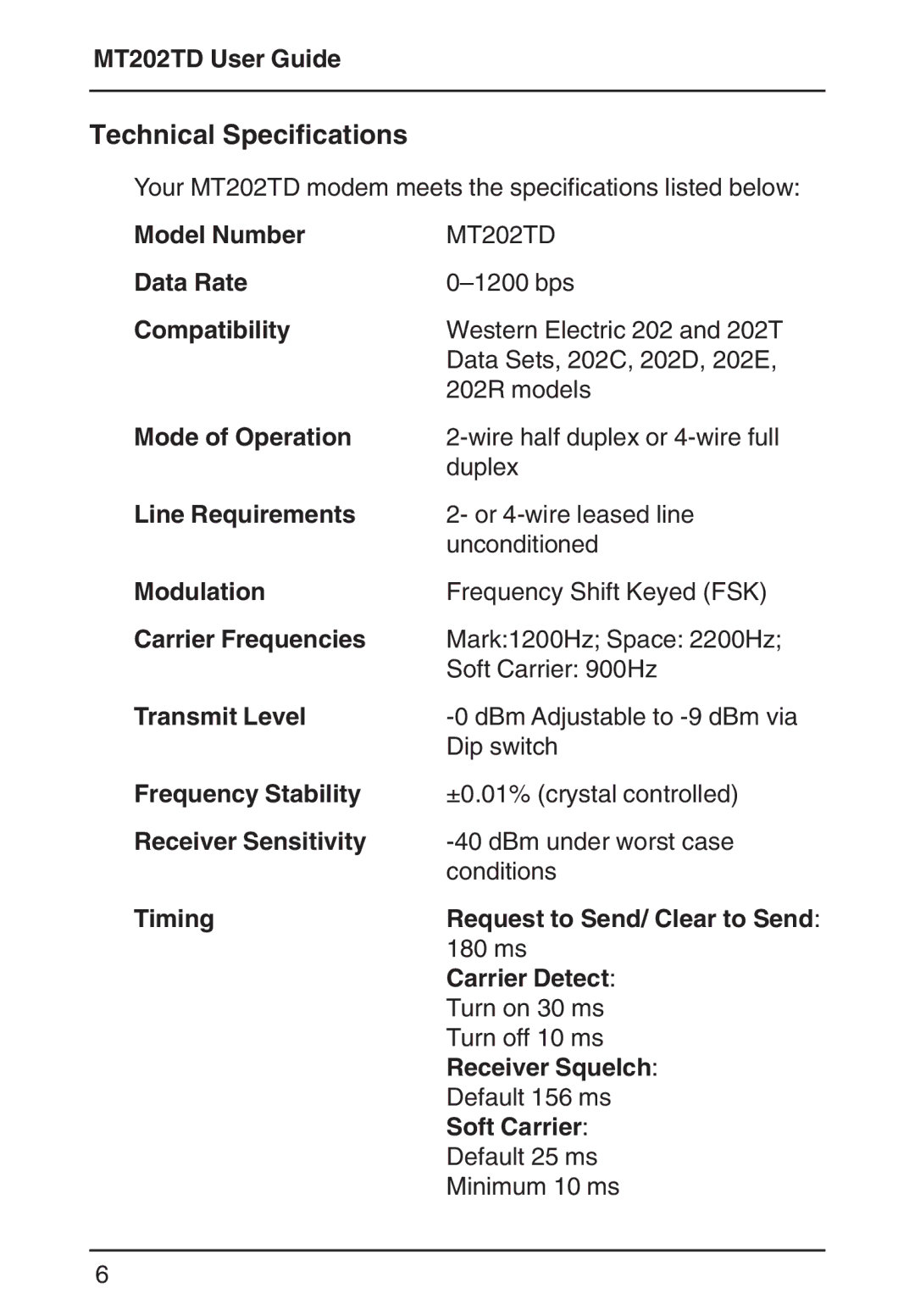 Multi-Tech Systems MT202TD 1200 manual Technical Specifications 