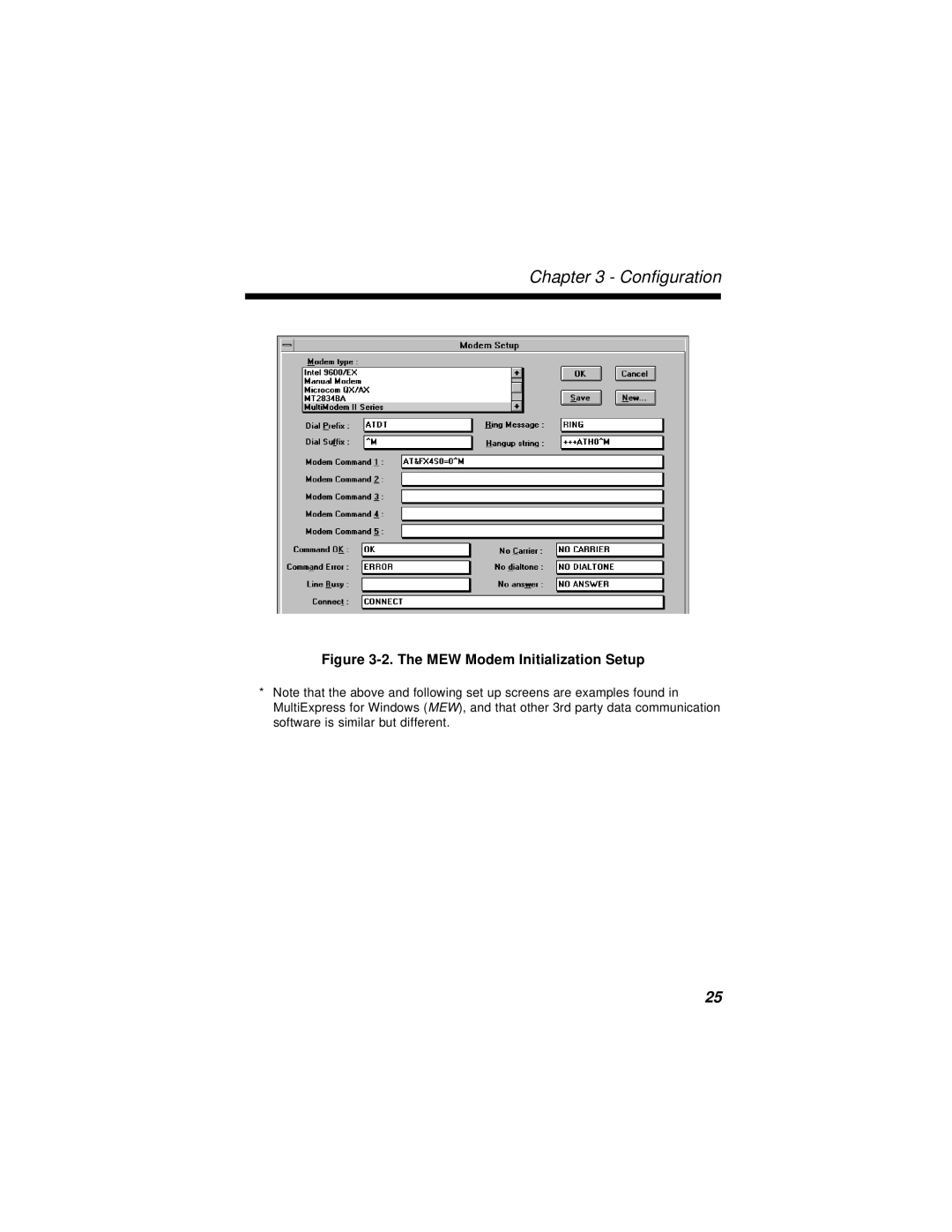 Multi-Tech Systems MT2834BR, MT2834BLR manual MEW Modem Initialization Setup 