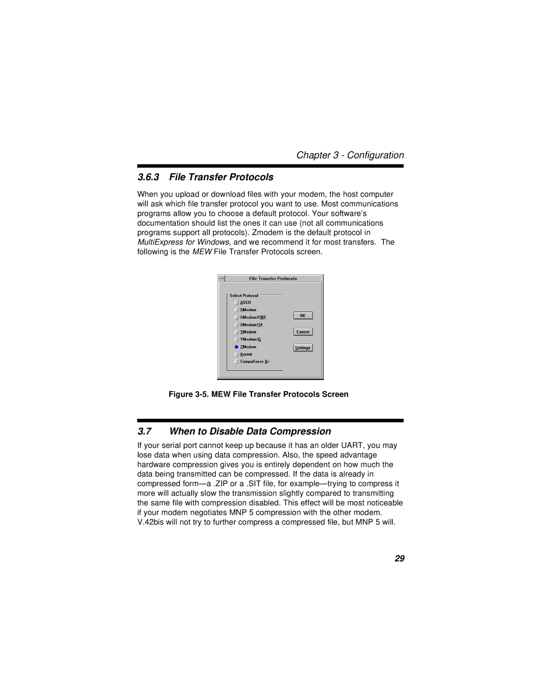 Multi-Tech Systems MT2834BR, MT2834BLR manual File Transfer Protocols, When to Disable Data Compression 