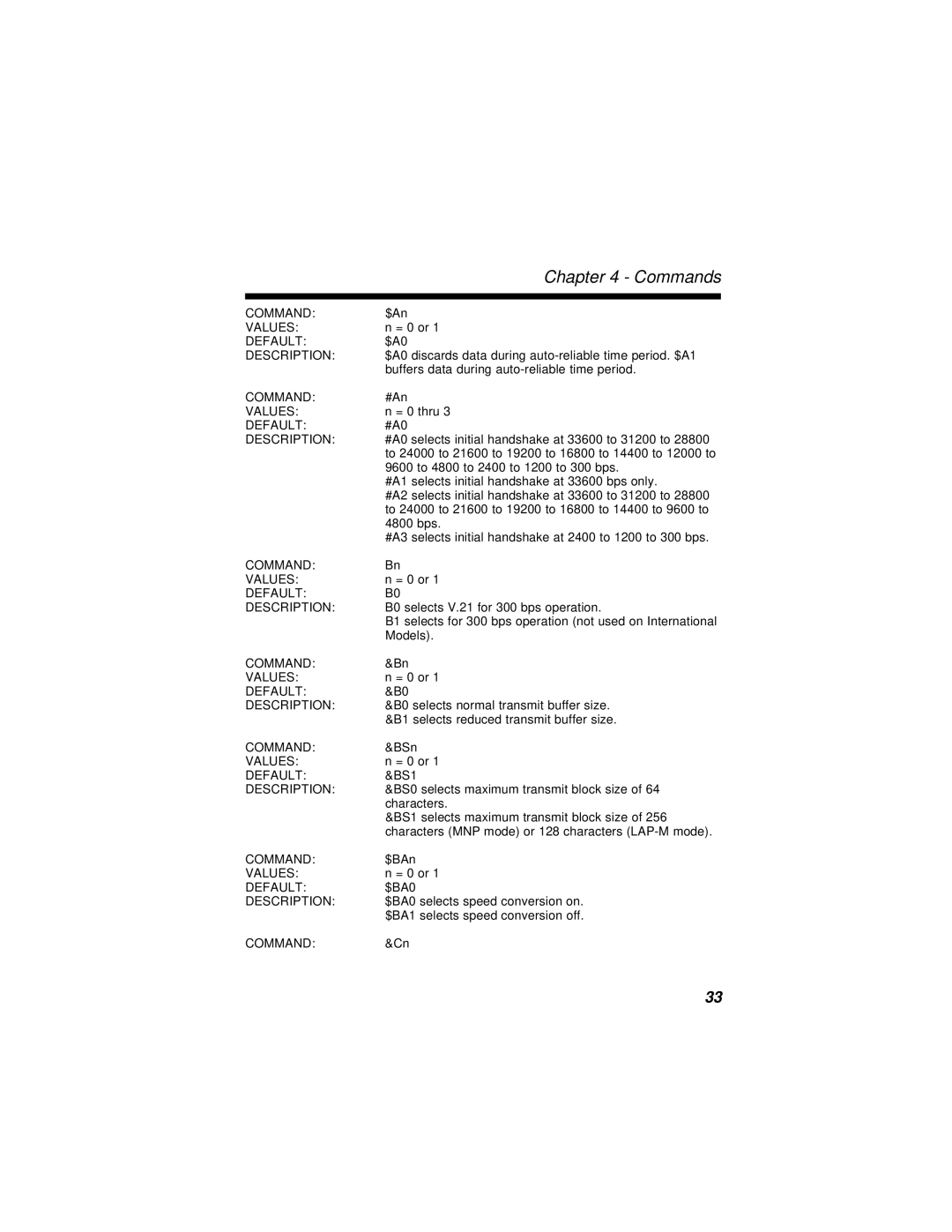 Multi-Tech Systems MT2834BR, MT2834BLR manual Commands 