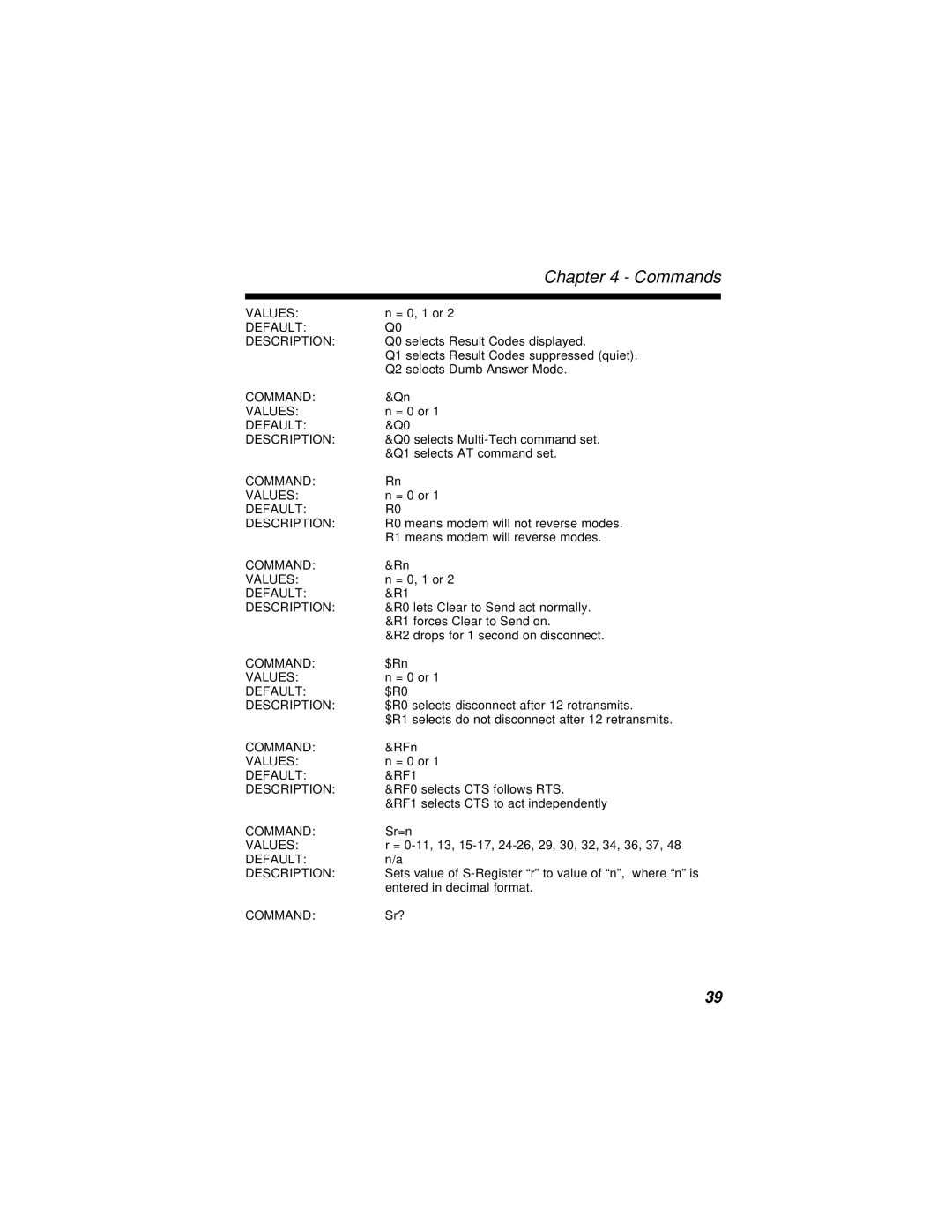 Multi-Tech Systems MT2834BR, MT2834BLR manual Q0 selects Result Codes displayed 