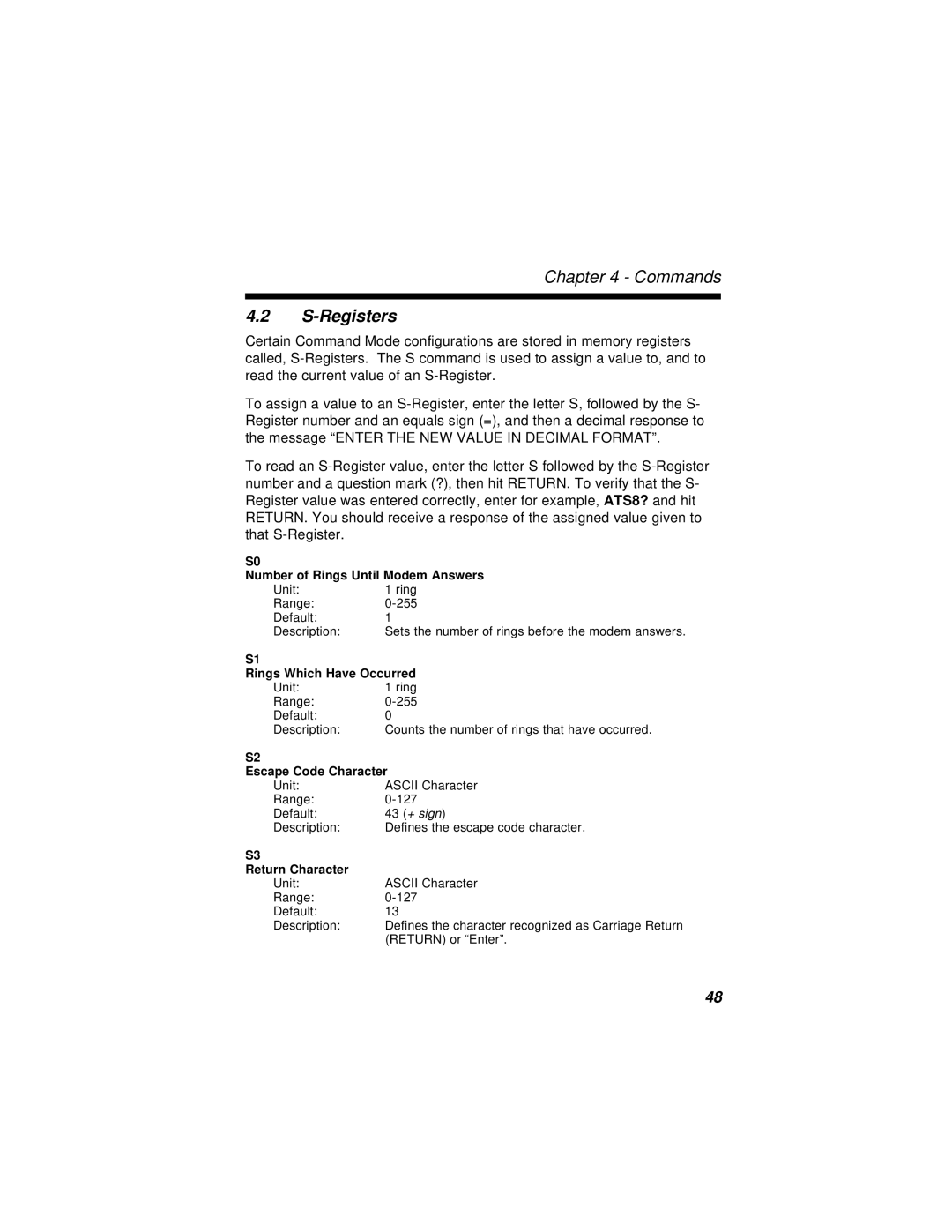 Multi-Tech Systems MT2834BLR, MT2834BR manual Registers, Escape Code Character 