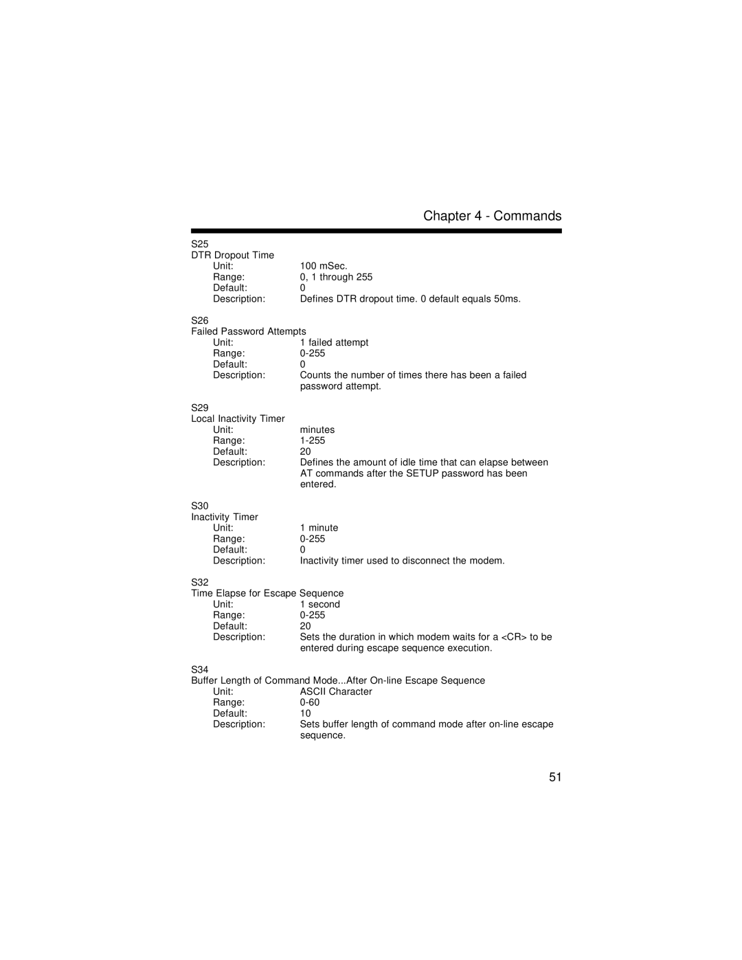 Multi-Tech Systems MT2834BR, MT2834BLR manual S25 DTR Dropout Time 