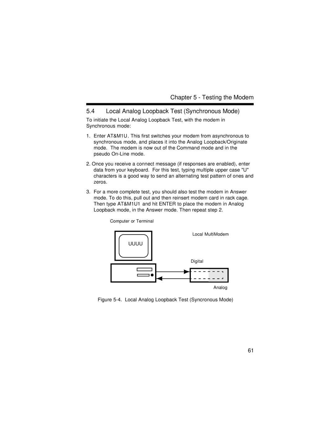 Multi-Tech Systems MT2834BR manual Local Analog Loopback Test Synchronous Mode, Local Analog Loopback Test Syncronous Mode 