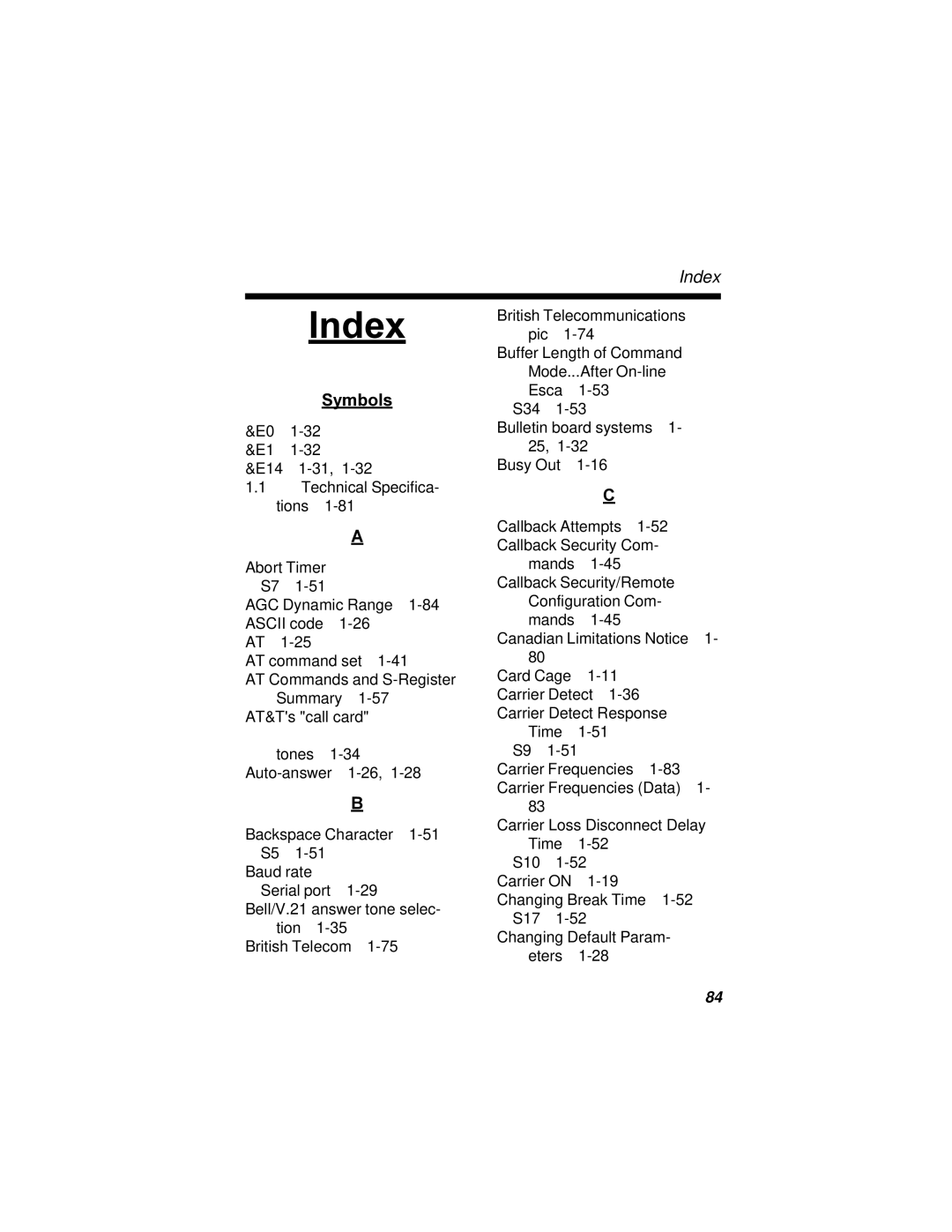 Multi-Tech Systems MT2834BLR, MT2834BR manual Index 