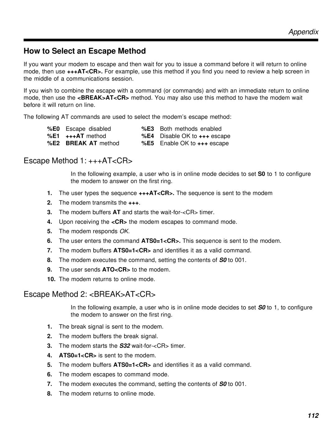 Multi-Tech Systems MT2834MR6 manual How to Select an Escape Method, Escape Method 1 +++ATCR 