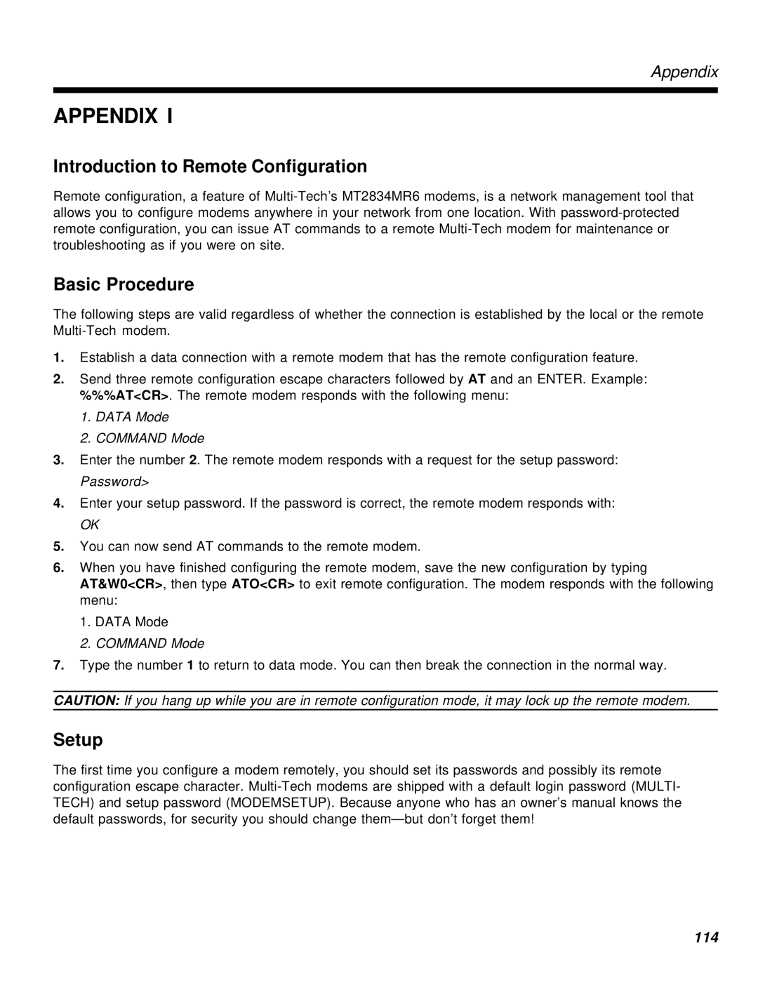 Multi-Tech Systems MT2834MR6 manual Introduction to Remote Configuration, Basic Procedure, Setup 