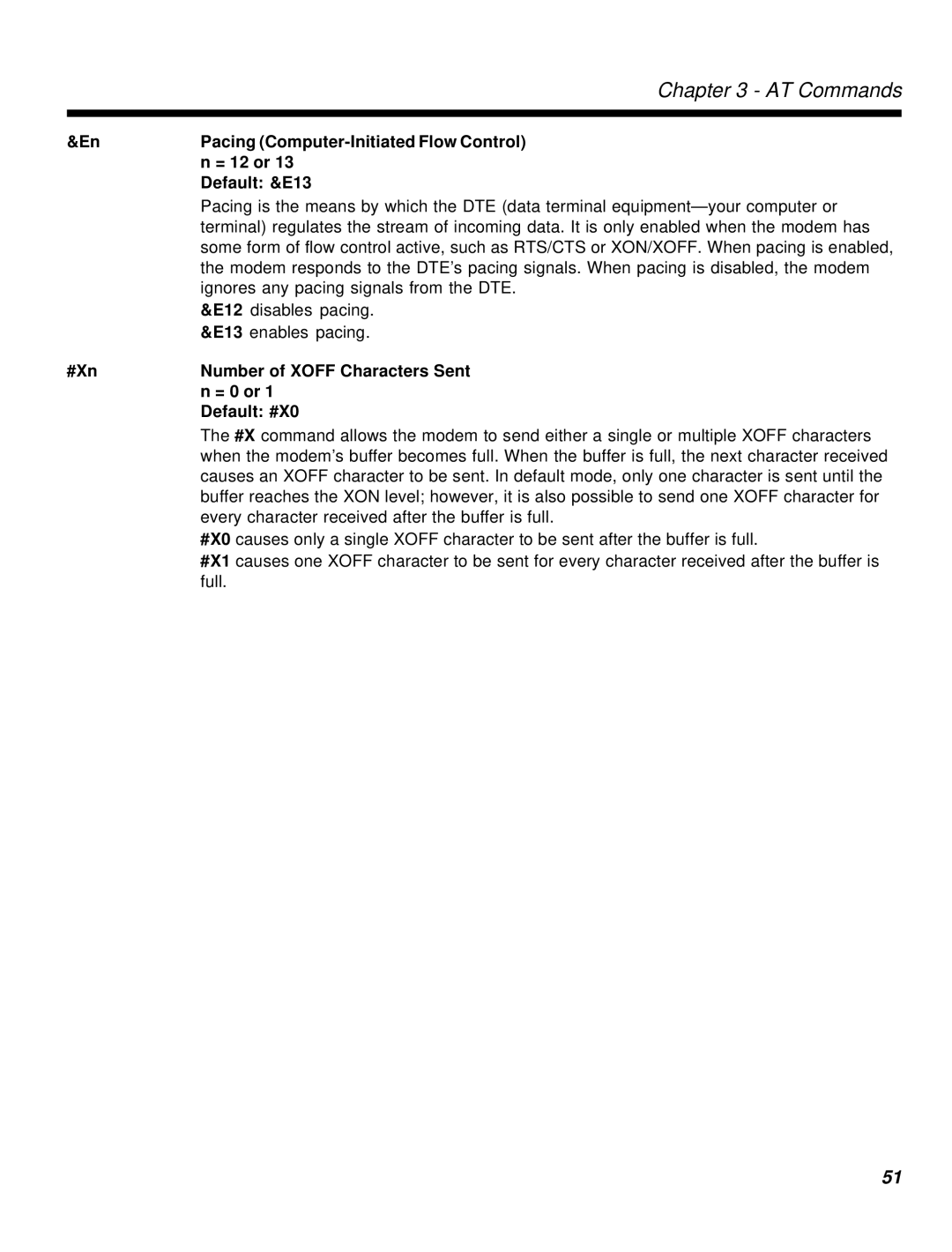 Multi-Tech Systems MT2834MR6 manual Pacing Computer-Initiated Flow Control, = 12 or, Default &E13 