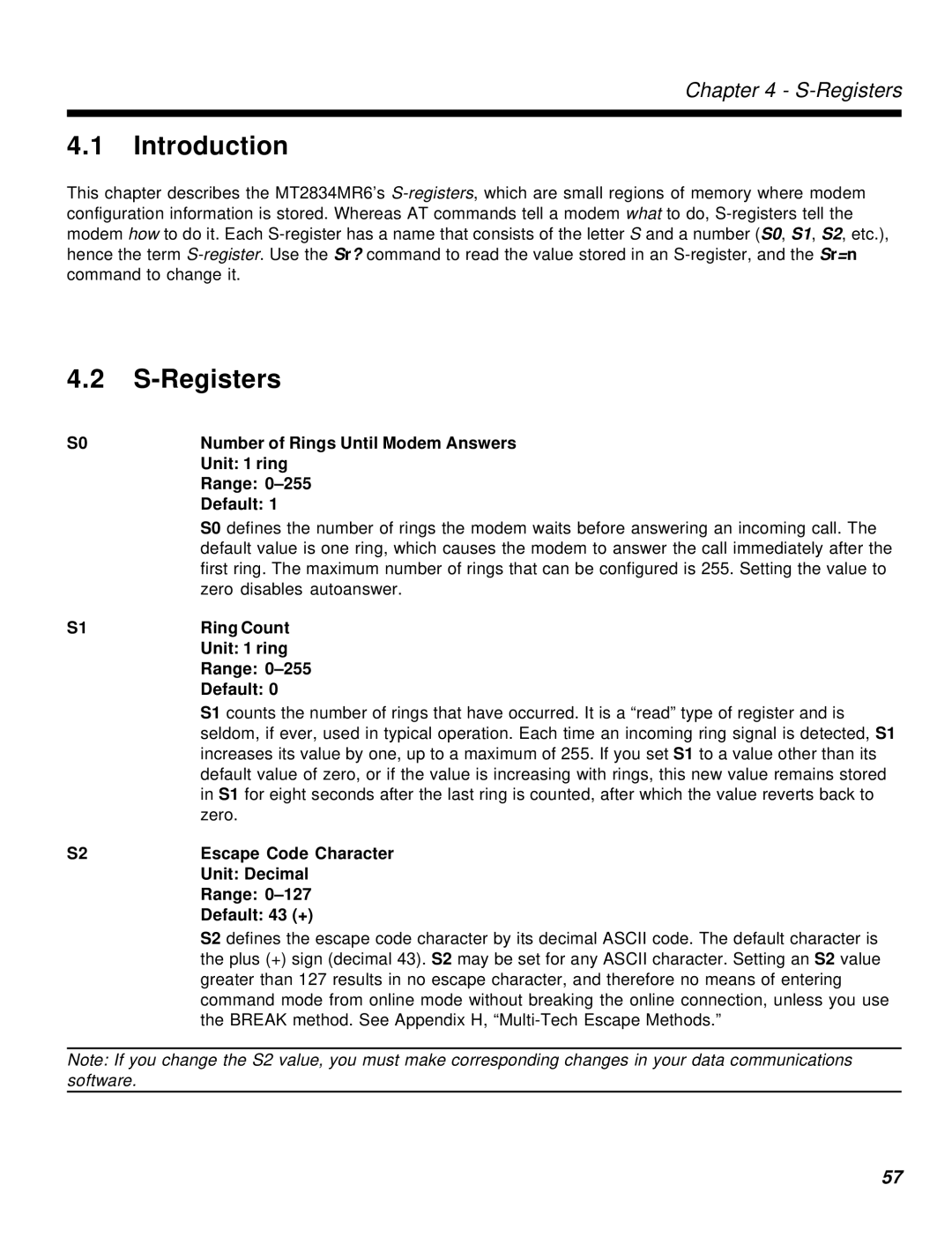 Multi-Tech Systems MT2834MR6 manual Registers 