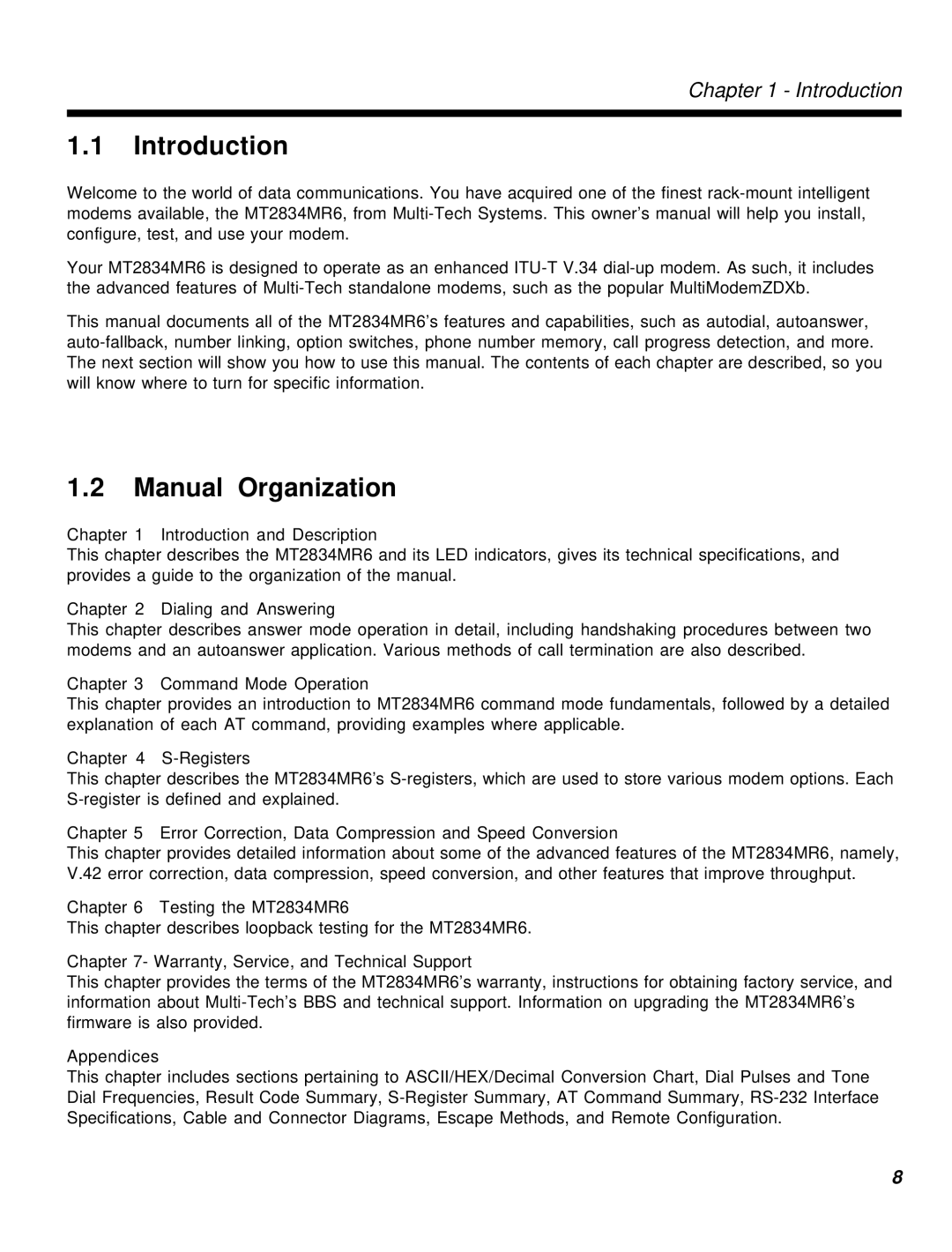 Multi-Tech Systems MT2834MR6 manual Introduction, Manual Organization 