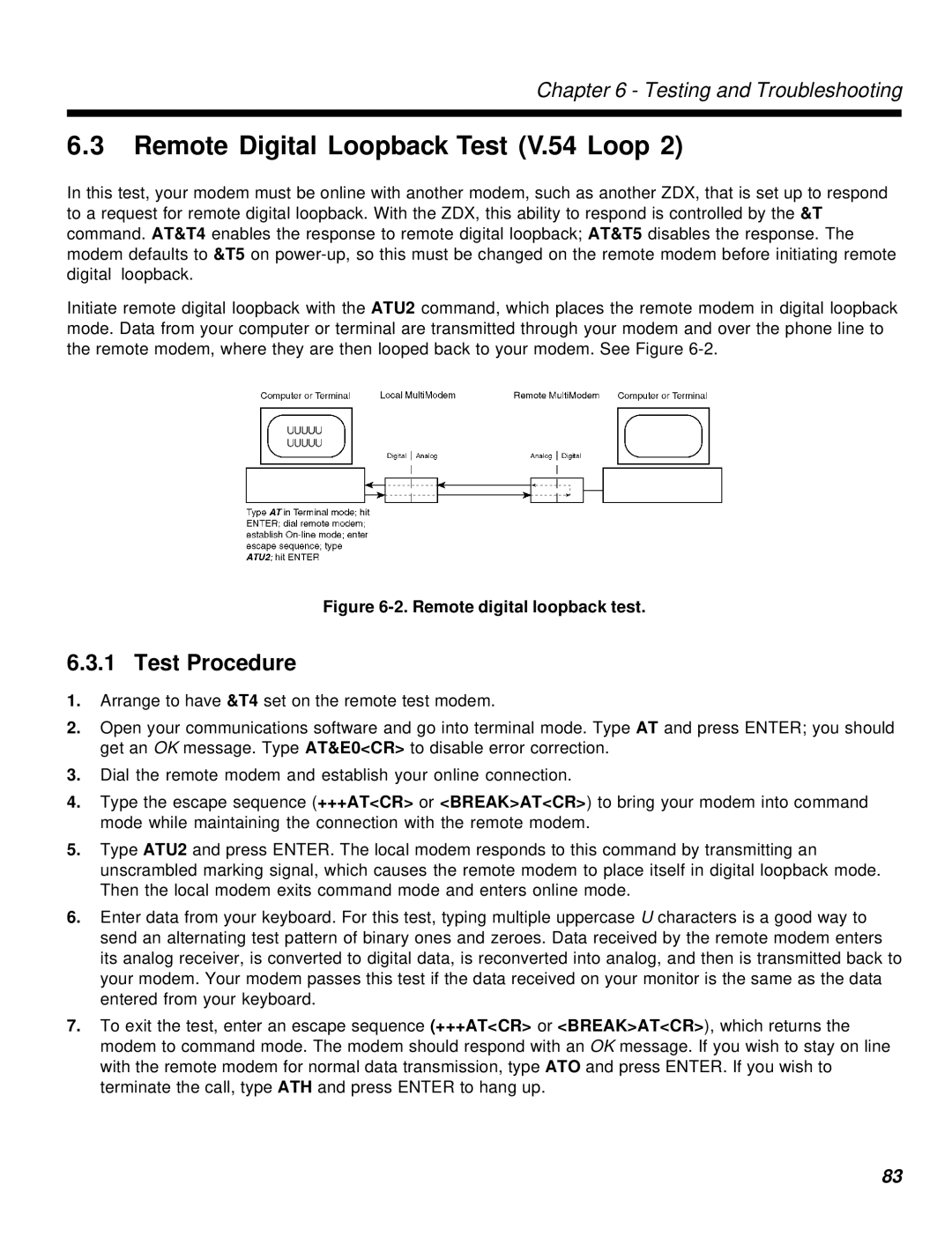 Multi-Tech Systems MT2834MR6 manual Remote Digital Loopback Test V.54 Loop, Remote digital loopback test 