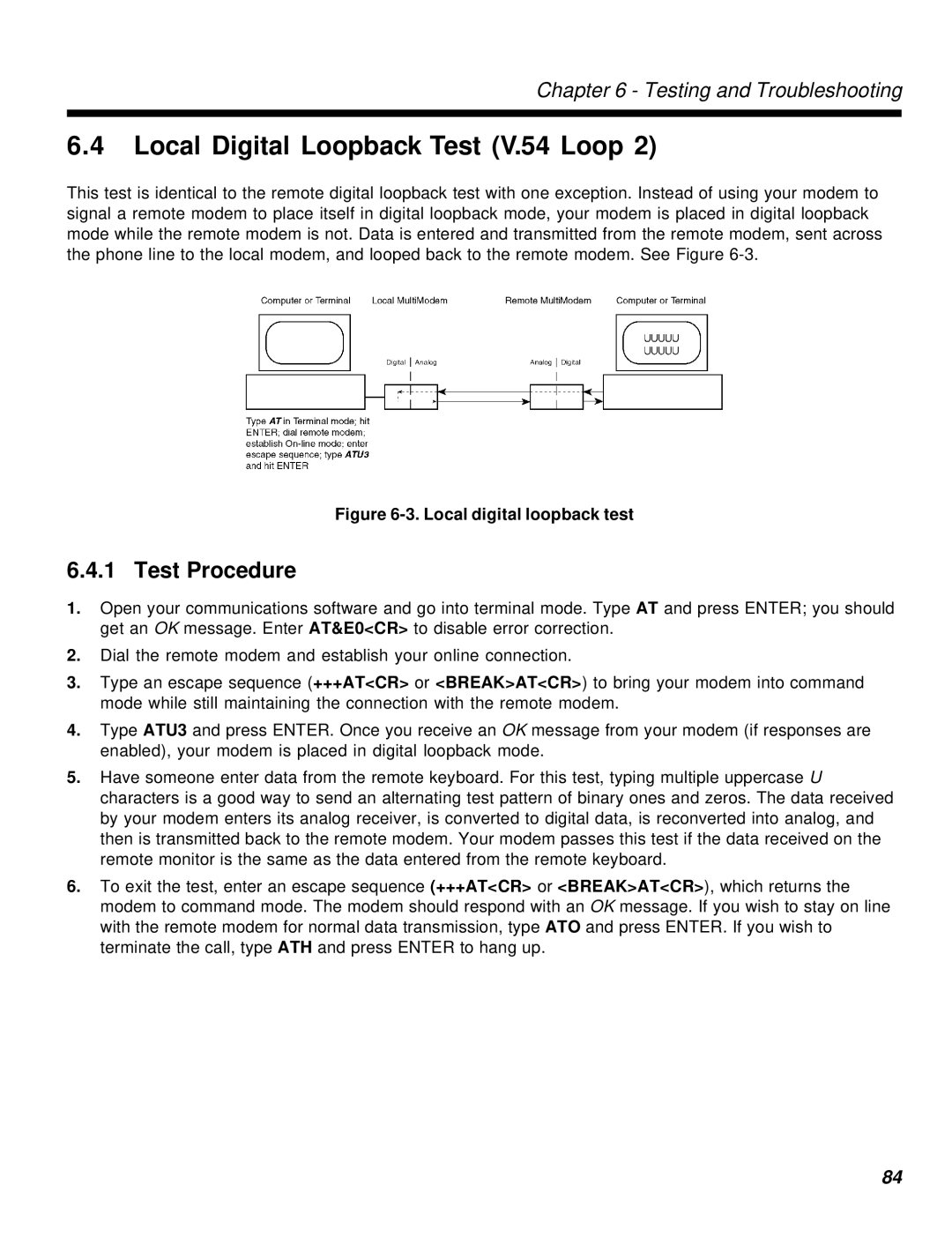 Multi-Tech Systems MT2834MR6 manual Local Digital Loopback Test V.54 Loop, Local digital loopback test 