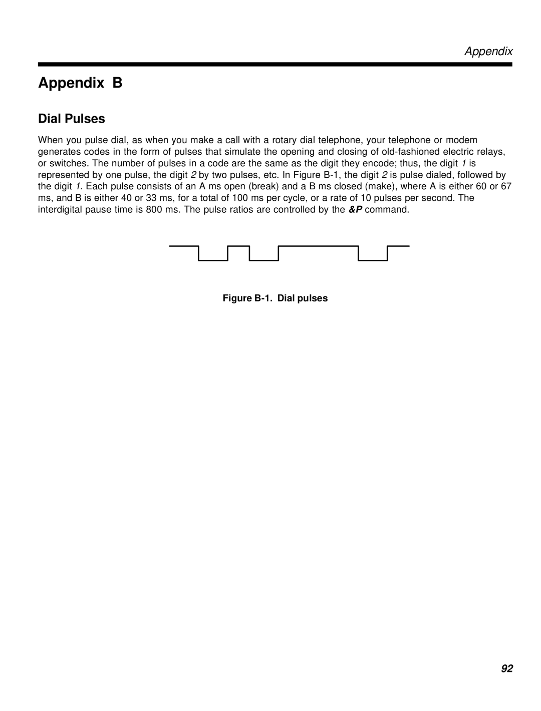 Multi-Tech Systems MT2834MR6 manual Appendix B, Dial Pulses 