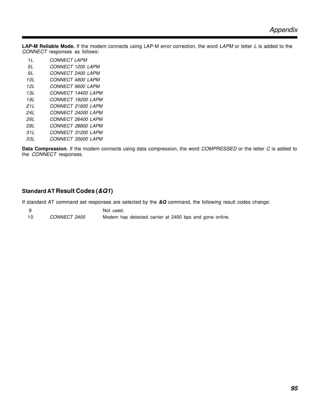 Multi-Tech Systems MT2834MR6 manual Standard AT Result Codes &Q1 