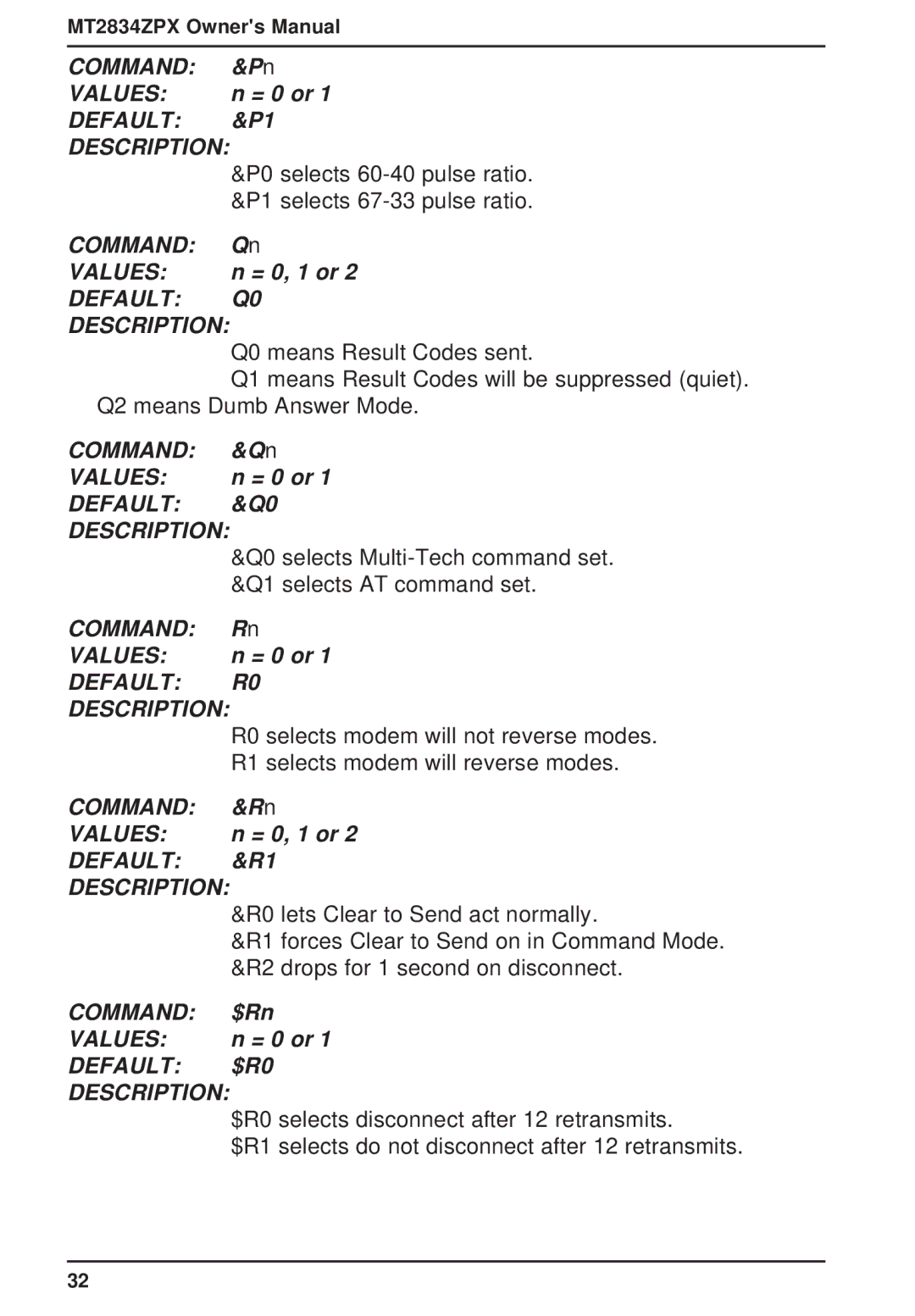 Multi-Tech Systems MT2834ZPX owner manual Default &P1 Description 