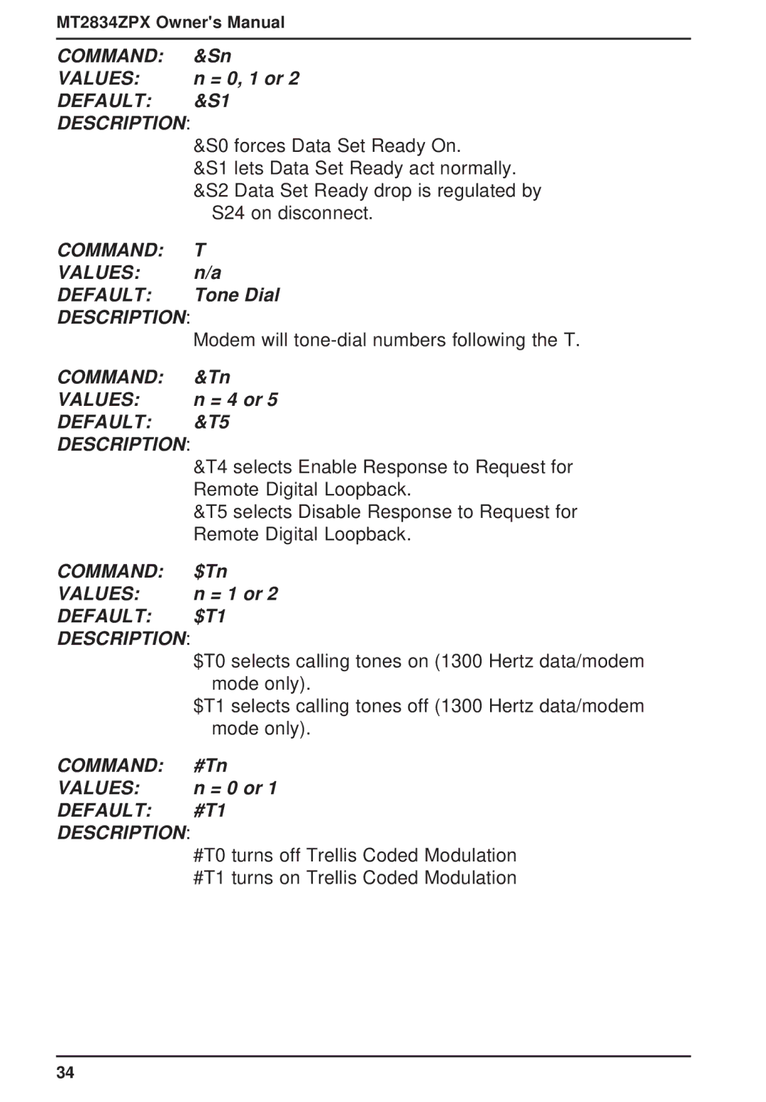 Multi-Tech Systems MT2834ZPX owner manual Command T 