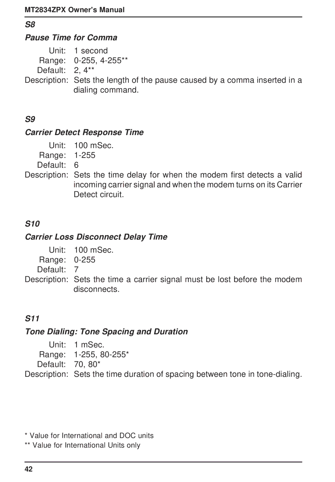 Multi-Tech Systems MT2834ZPX owner manual Pause Time for Comma 