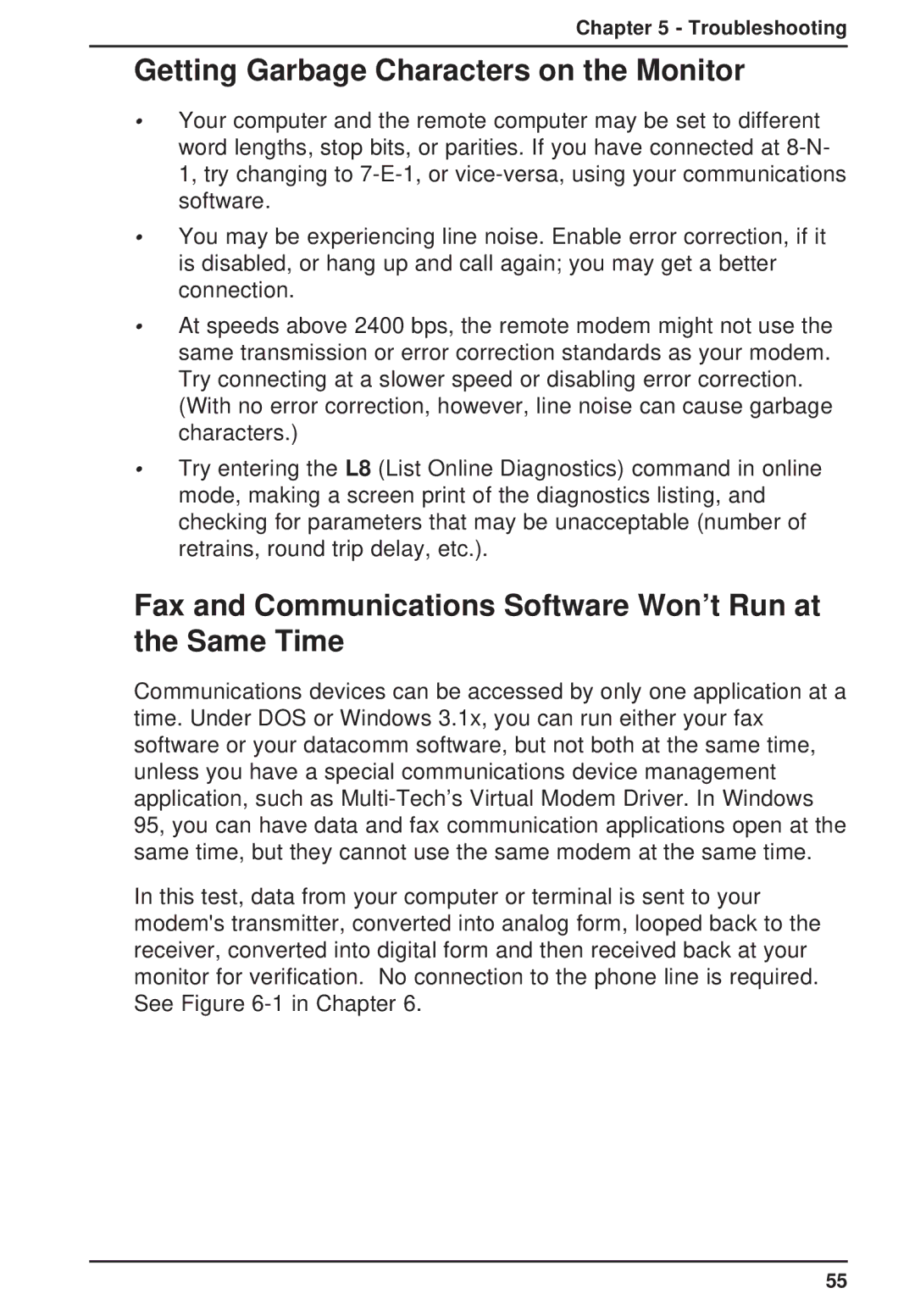 Multi-Tech Systems MT2834ZPX owner manual Getting Garbage Characters on the Monitor 