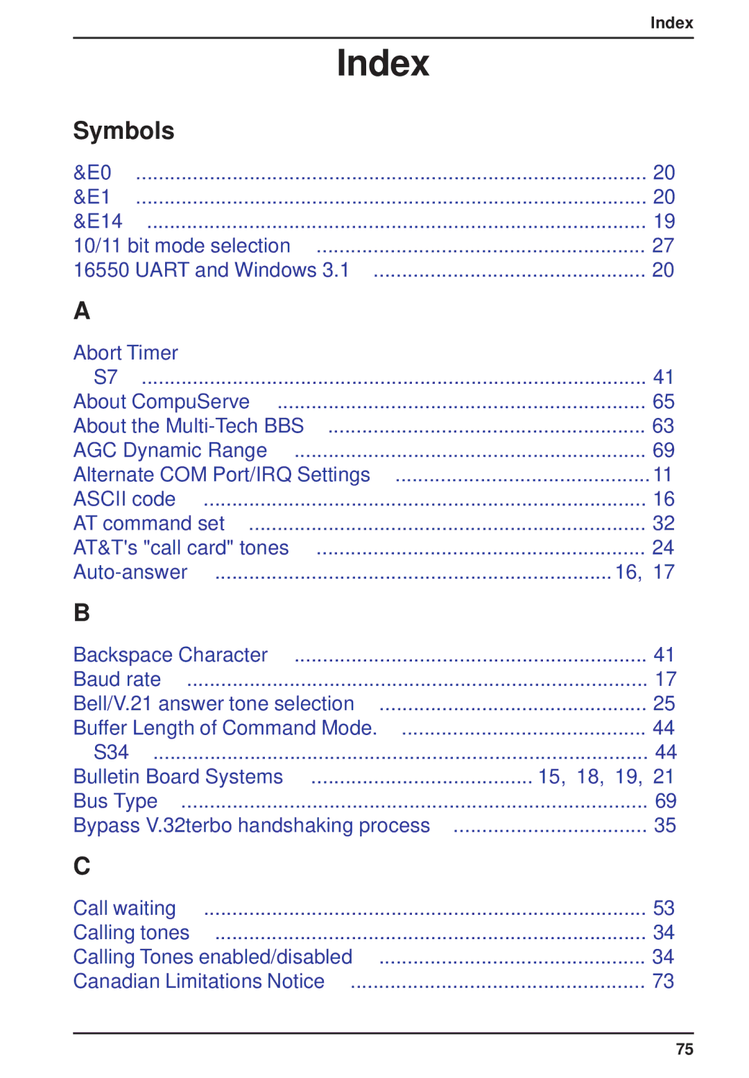 Multi-Tech Systems MT2834ZPX owner manual Index 