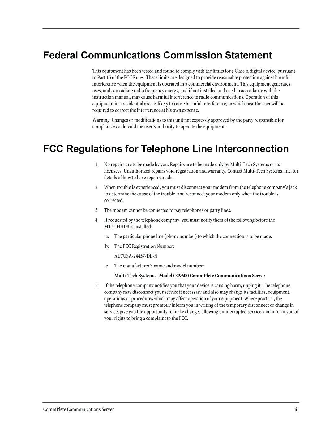 Multi-Tech Systems MT3334HD8 manual CommPlete Communications Server 