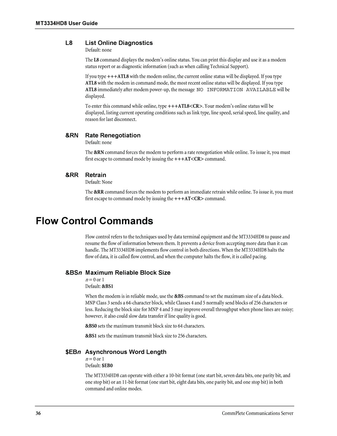 Multi-Tech Systems MT3334HD8 manual Flow Control Commands 