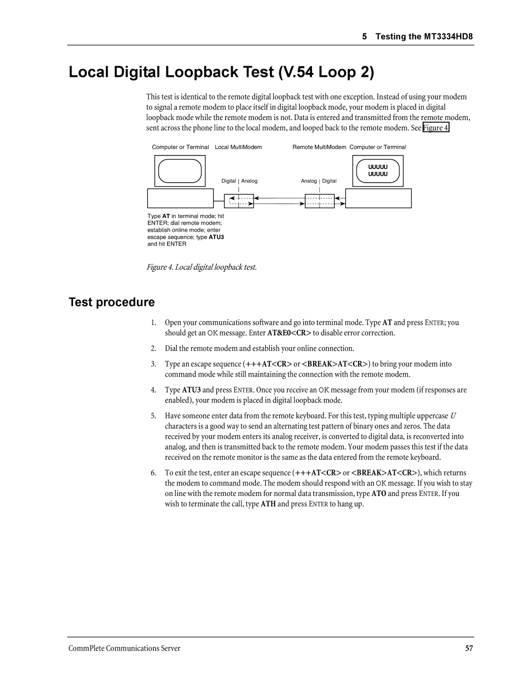 Multi-Tech Systems MT3334HD8 manual Local Digital Loopback Test V.54 Loop, Local digital loopback test 