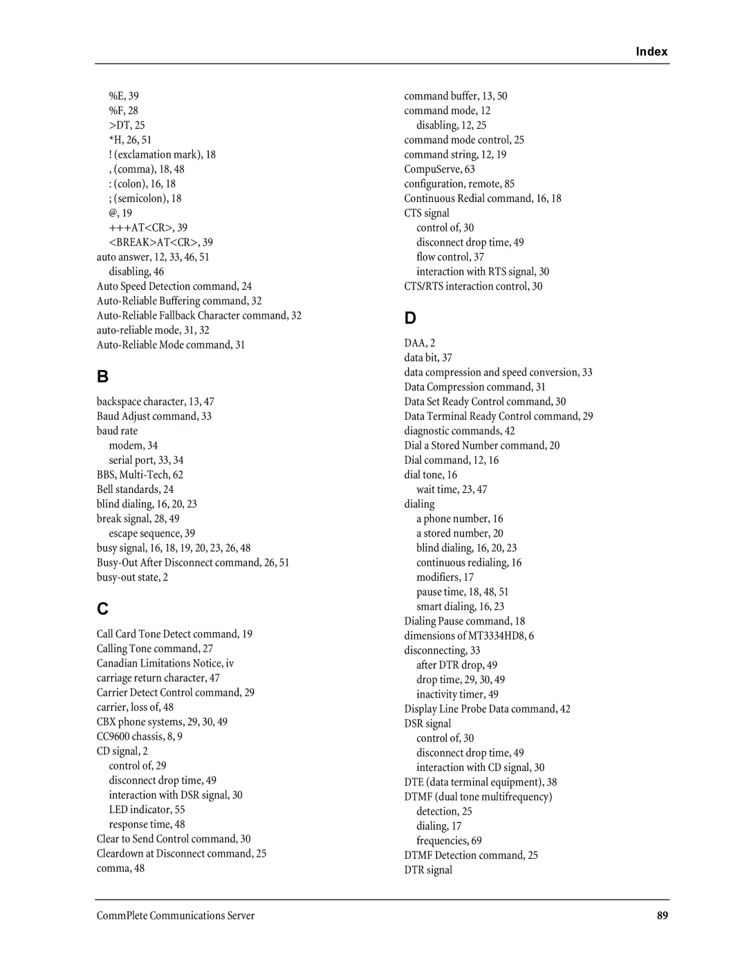 Multi-Tech Systems MT3334HD8 manual Index 