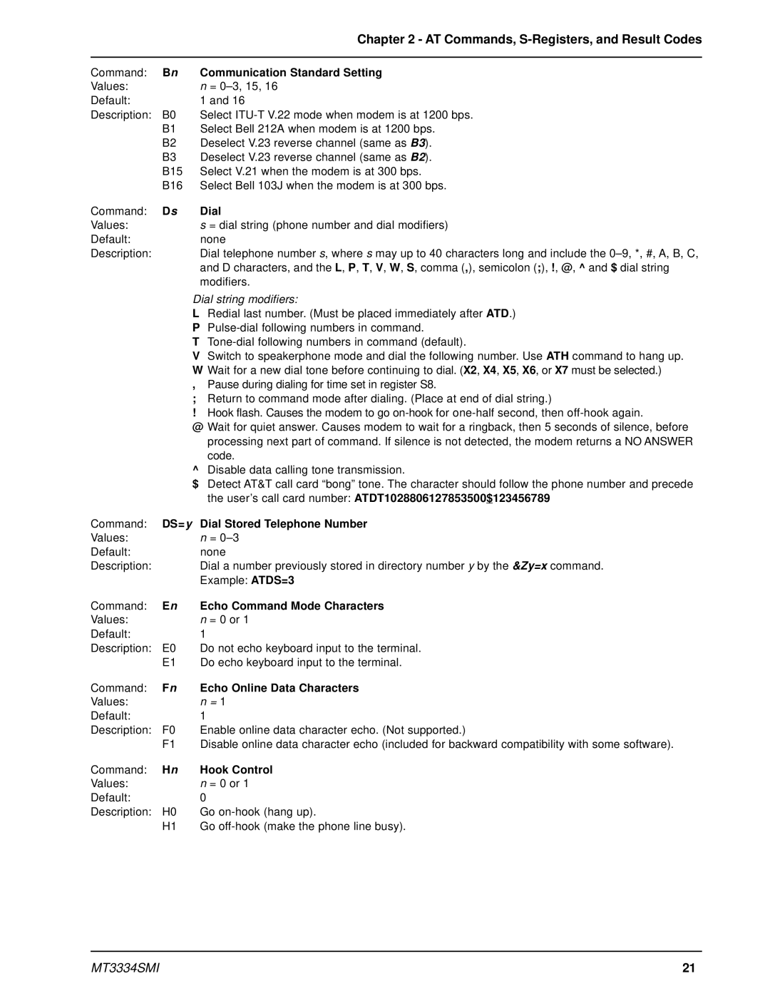 Multi-Tech Systems MT3334SMI manual AT Commands, S-Registers, and Result Codes 