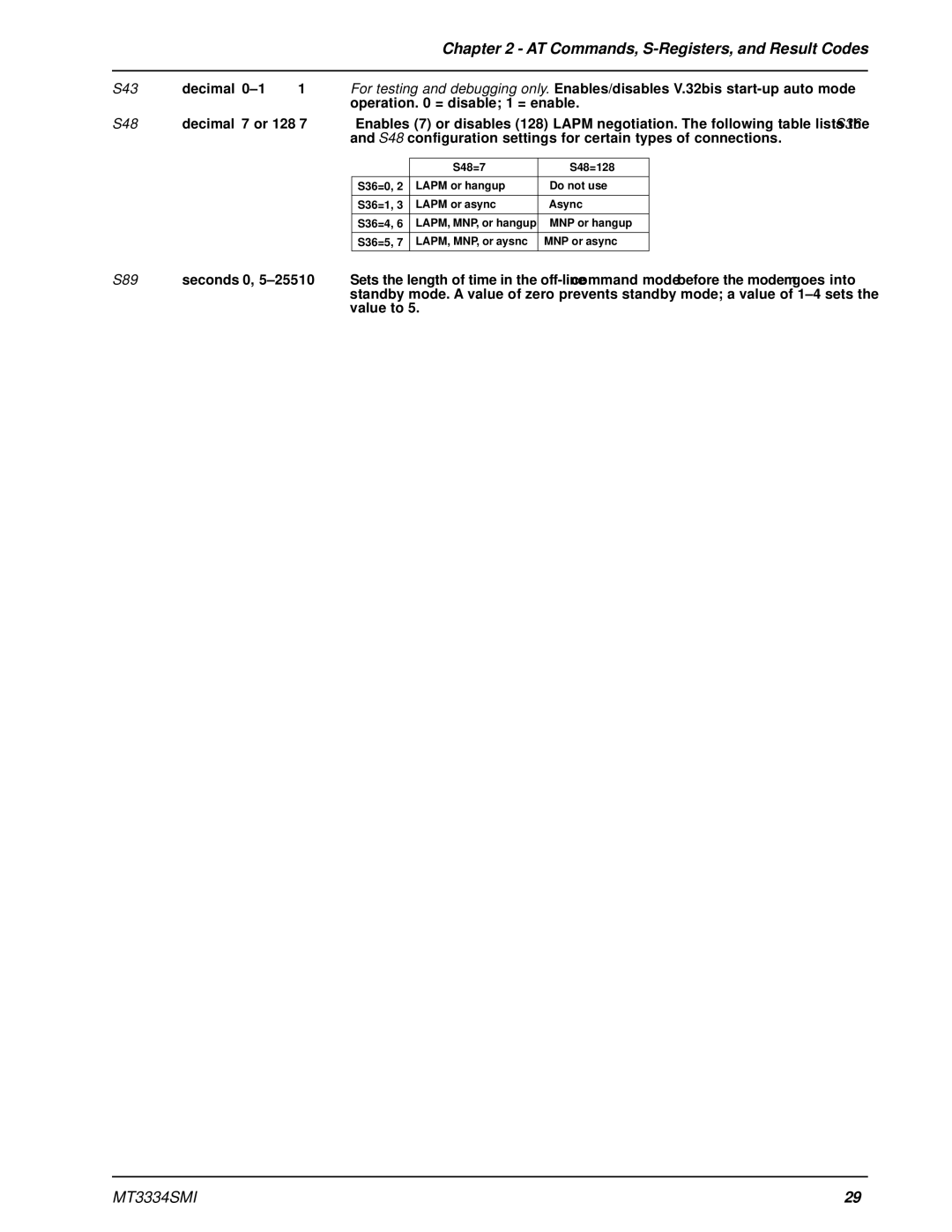 Multi-Tech Systems MT3334SMI manual S43 