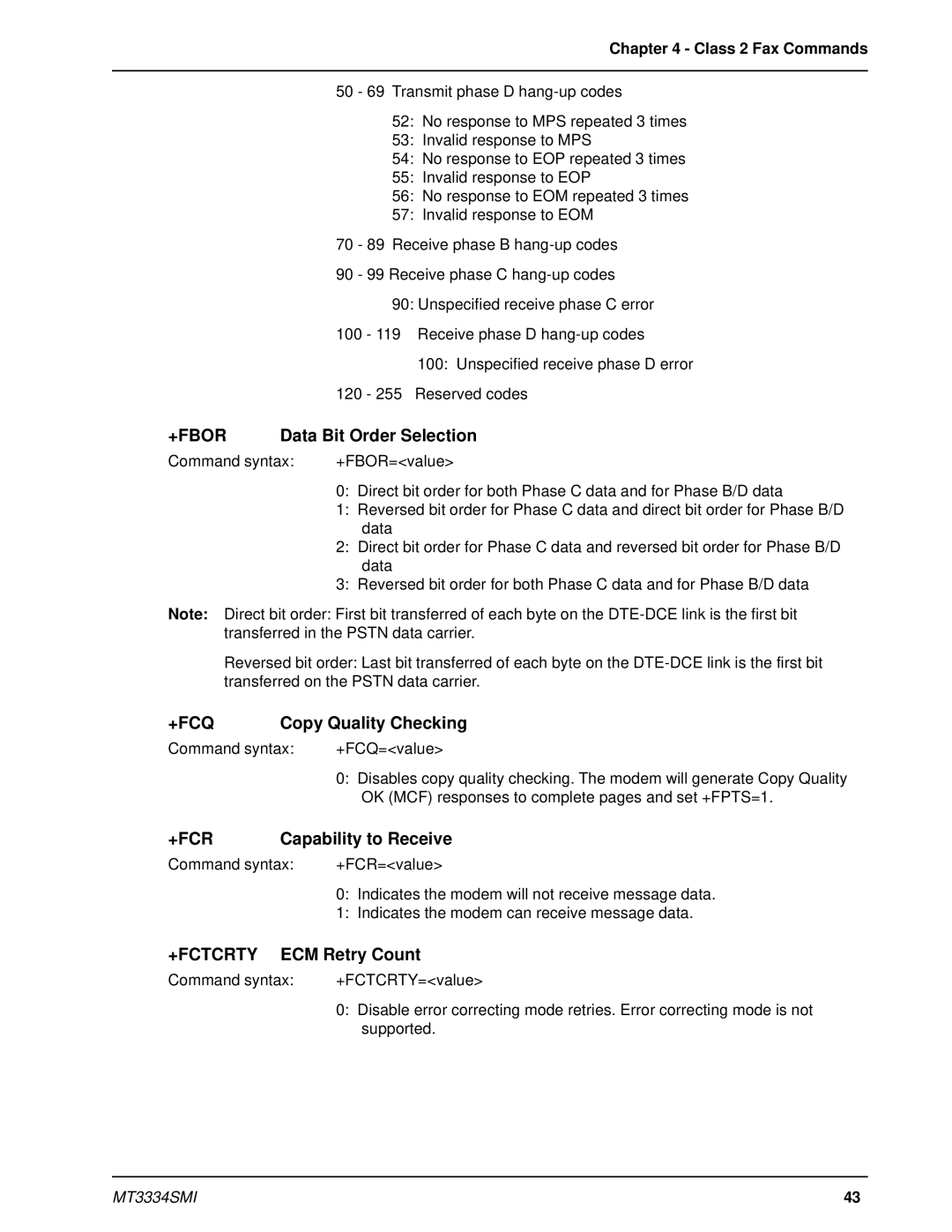 Multi-Tech Systems MT3334SMI manual +Fbor, +Fcq, +Fcr 