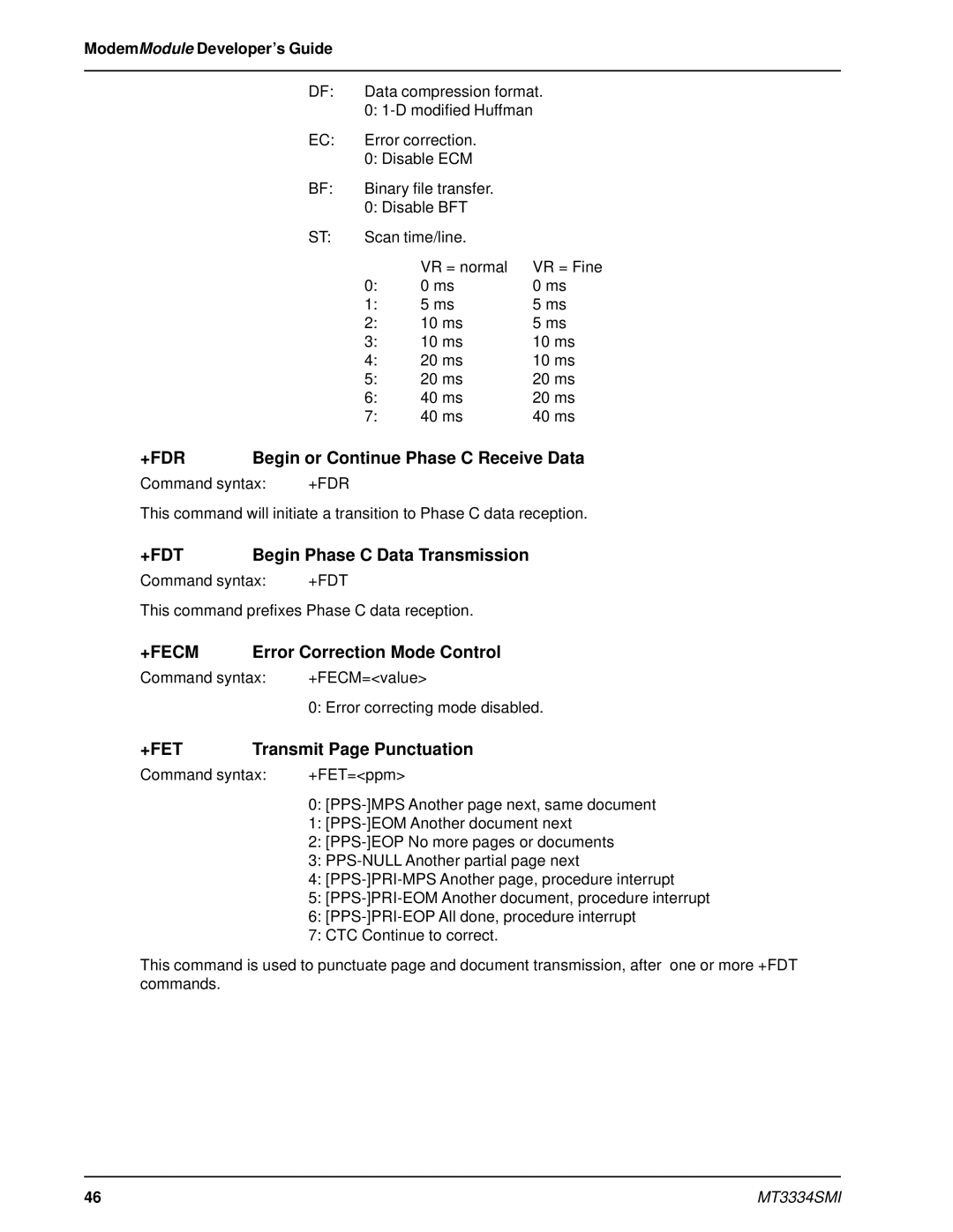 Multi-Tech Systems MT3334SMI manual +Fdr, +Fdt, +Fecm, +Fet 