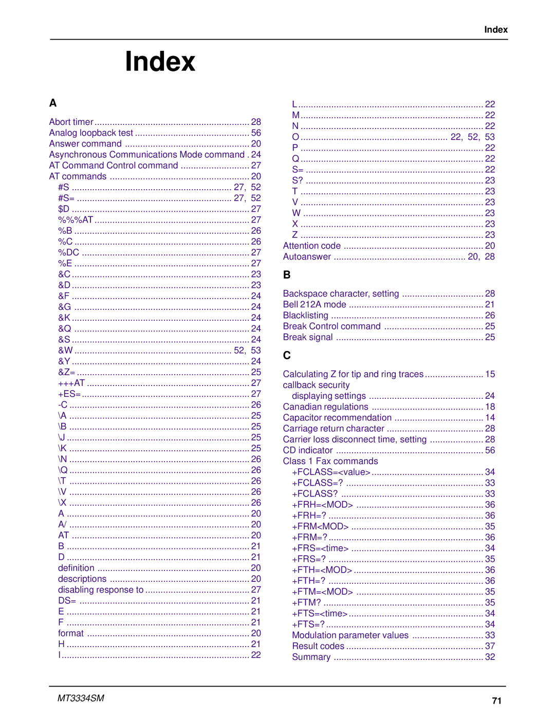 Multi-Tech Systems MT3334SMI manual Index 