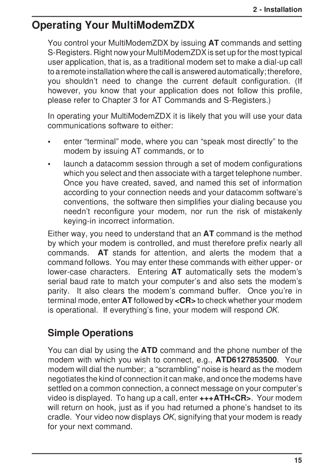 Multi-Tech Systems MT3334ZDXV owner manual Operating Your MultiModemZDX, Simple Operations 