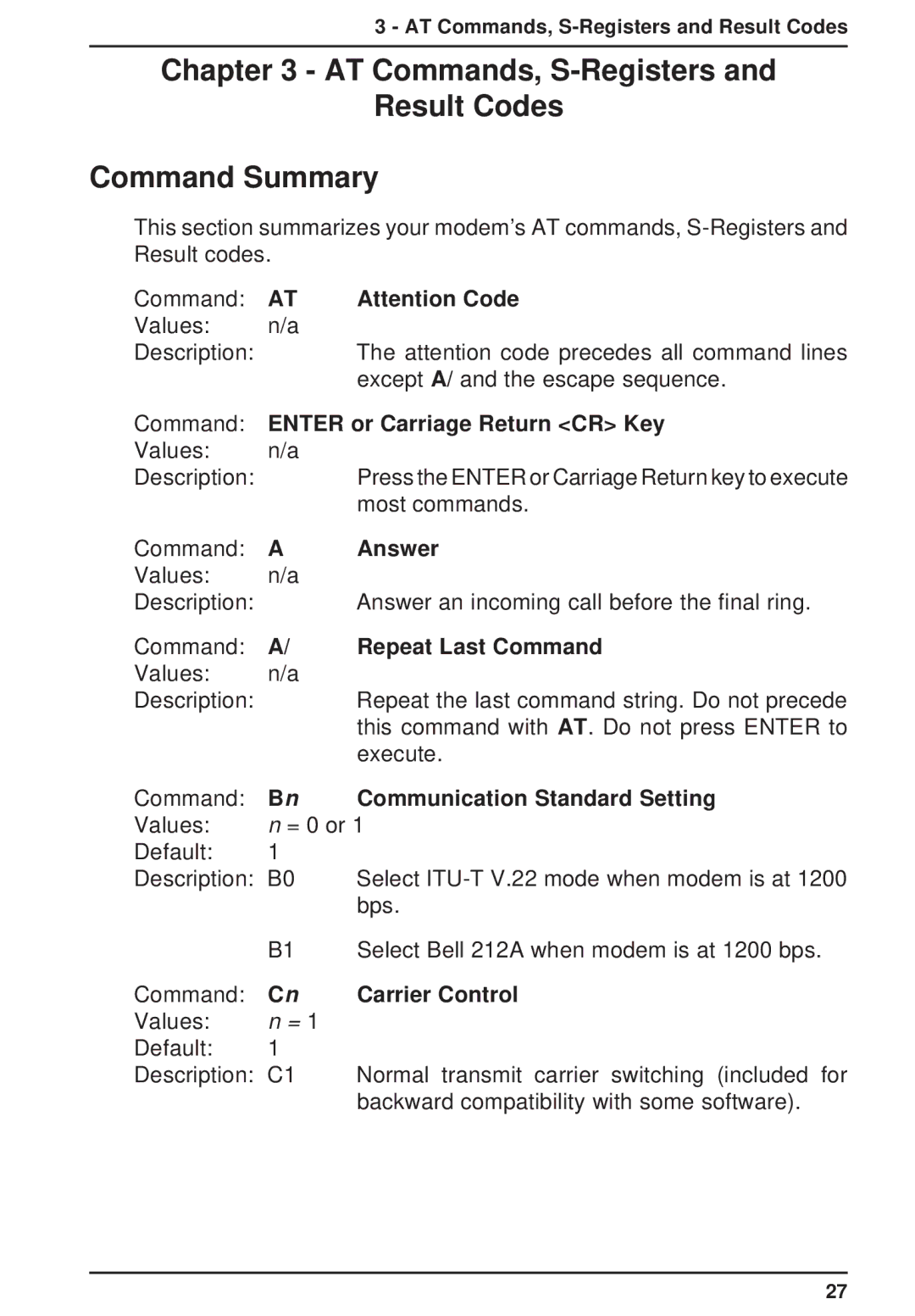 Multi-Tech Systems MT3334ZDXV owner manual AT Commands, S-Registers Result Codes Command Summary 