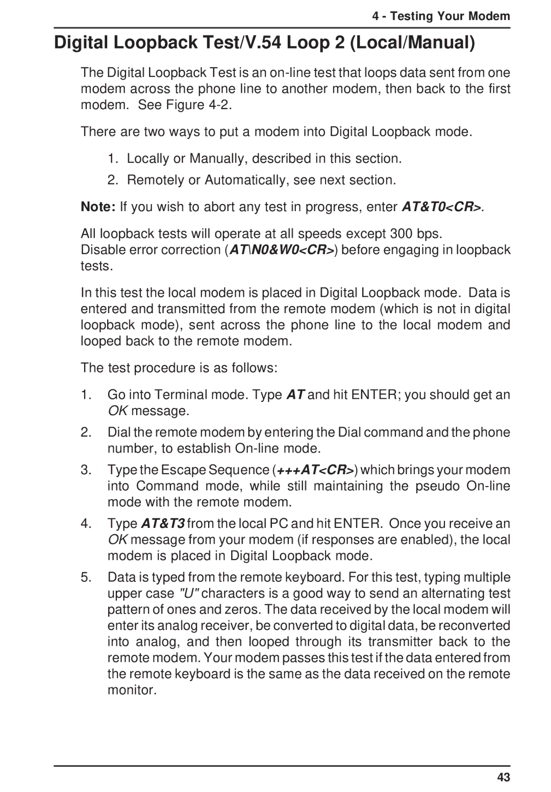 Multi-Tech Systems MT3334ZDXV owner manual Digital Loopback Test/V.54 Loop 2 Local/Manual 