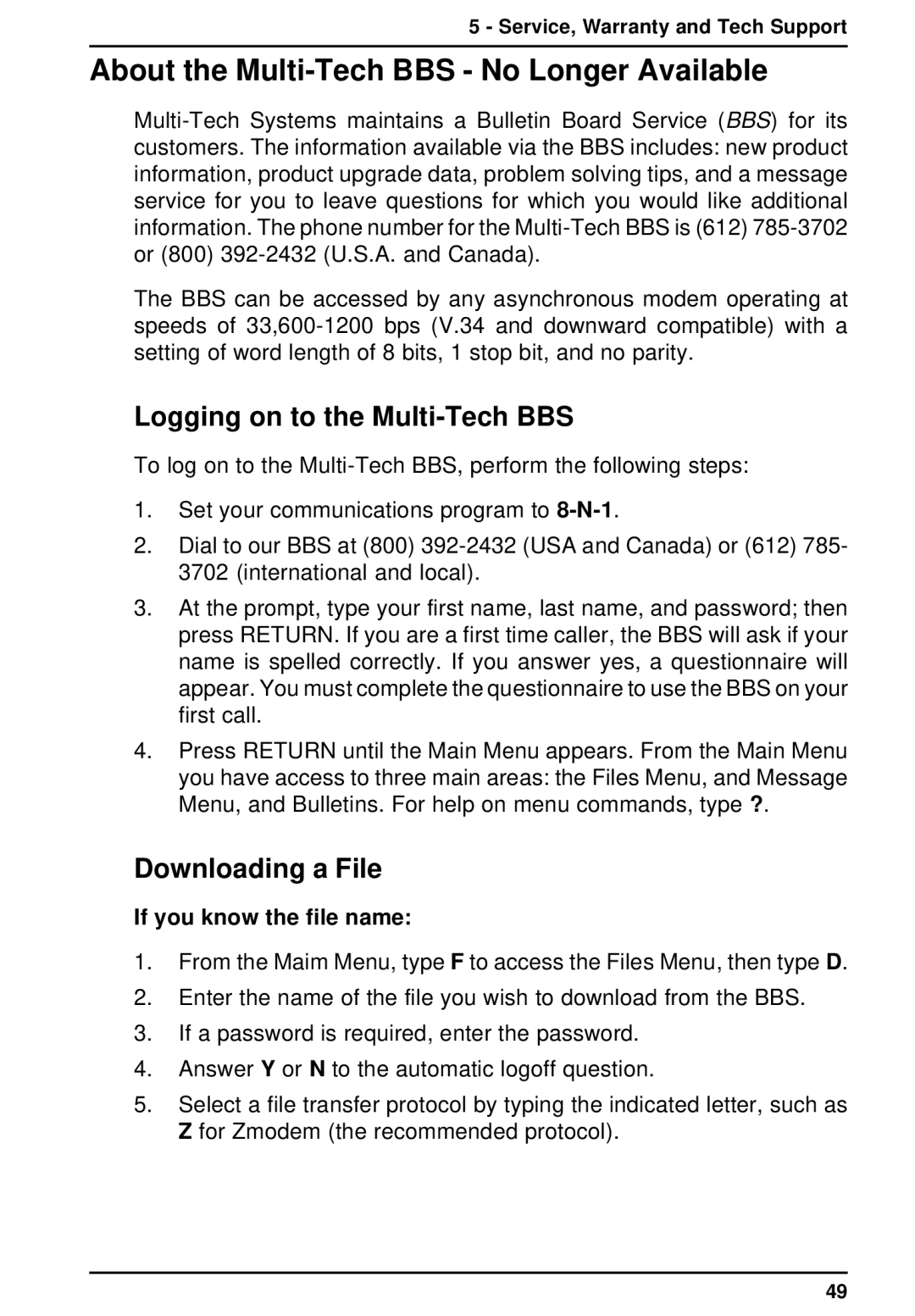 Multi-Tech Systems MT3334ZDXV About the Multi-Tech BBS No Longer Available, Logging on to the Multi-Tech BBS 