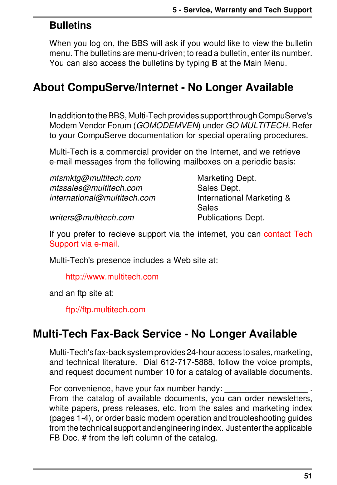 Multi-Tech Systems MT3334ZDXV owner manual About CompuServe/Internet No Longer Available, Bulletins 